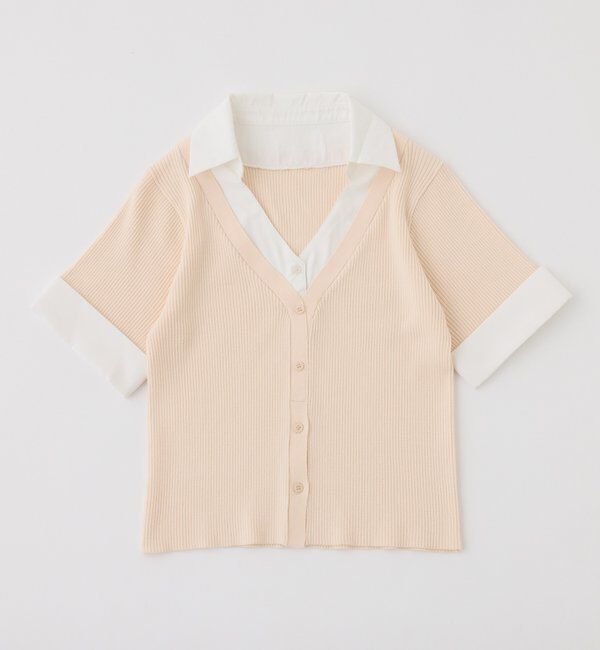  「【リボン取り外し可能】リボンシャツドッキングニット」|ニット・セーター|