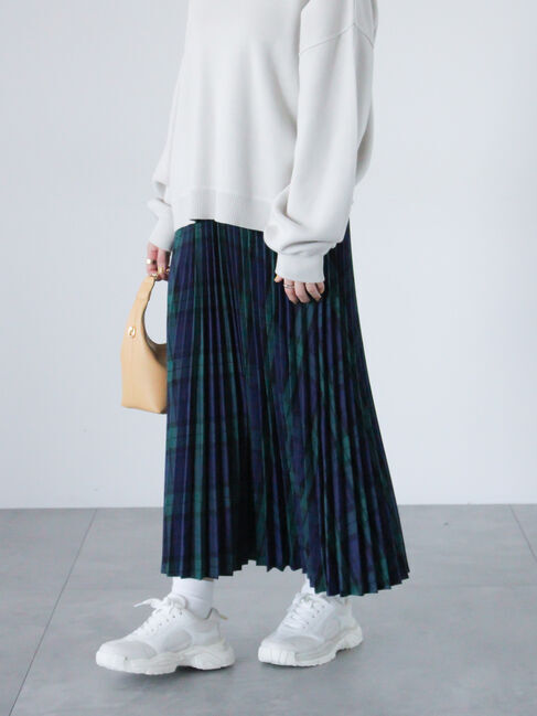 Lugnoncure「【選べる着丈】無地/柄アソートプリーツスカート」|スカート|ネイビー