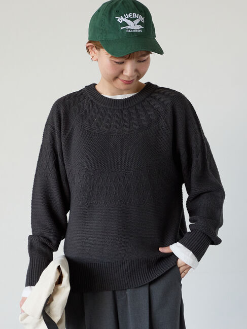 Lugnoncure「求心柄編みクルーネックニット」|ニット・セーター|チャコールグレー