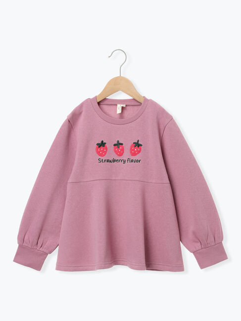 Samansa Mos2 Lagom「いちごさがら刺繍裏起毛トレーナー」|Tシャツ・カットソー|ピンク