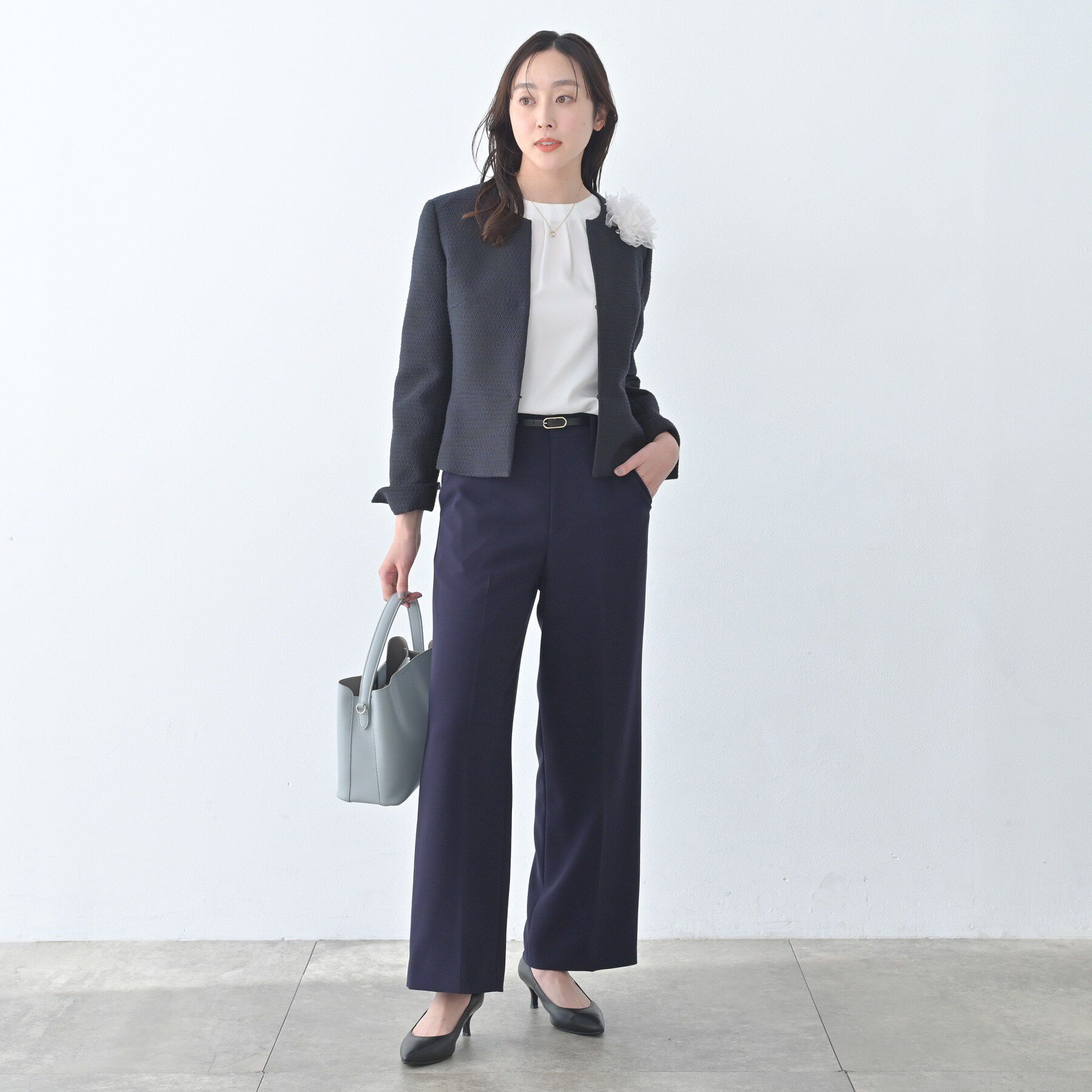 UNTITLED「【きれいめ】ツイード ペプラムジャケット」|ノーカラージャケット|