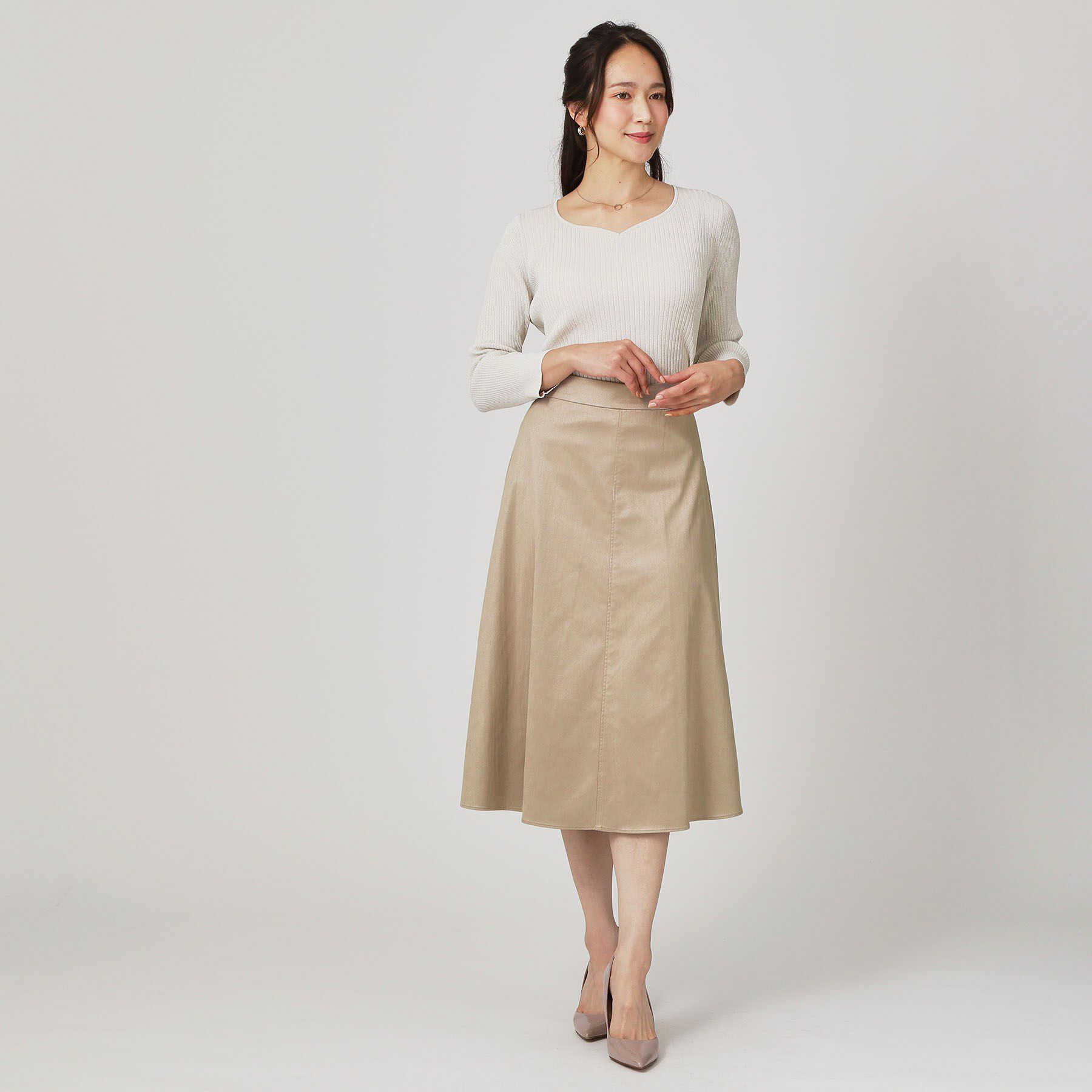 COUP DE CHANCE「【手洗い可／日本製／セットアップ可】スェード調素材フレアスカート」|スカート|