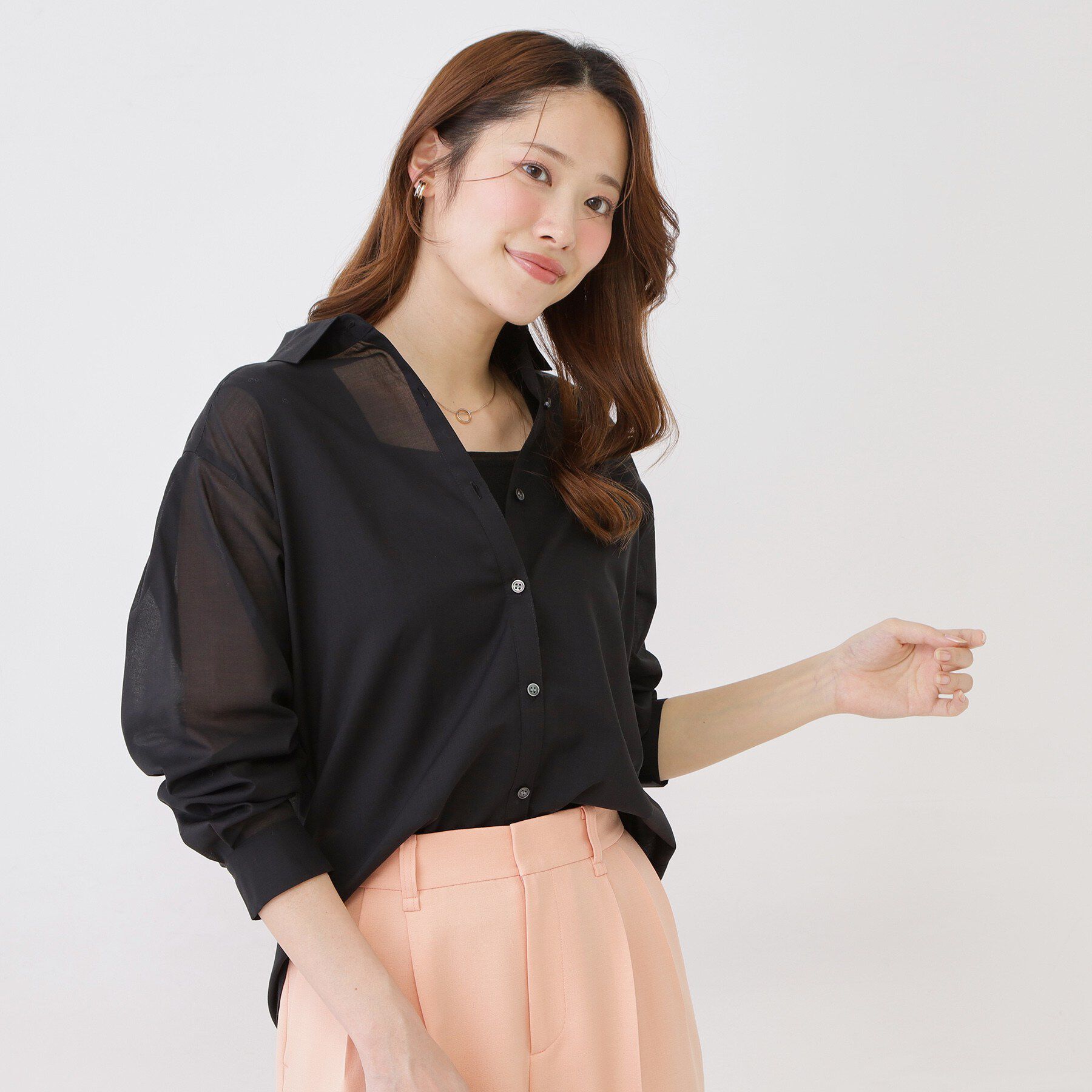 COUP DE CHANCE「【手洗い可／ソフトな風合い】シアーローンシャツ」|シャツ・ブラウス|ブラック(019)