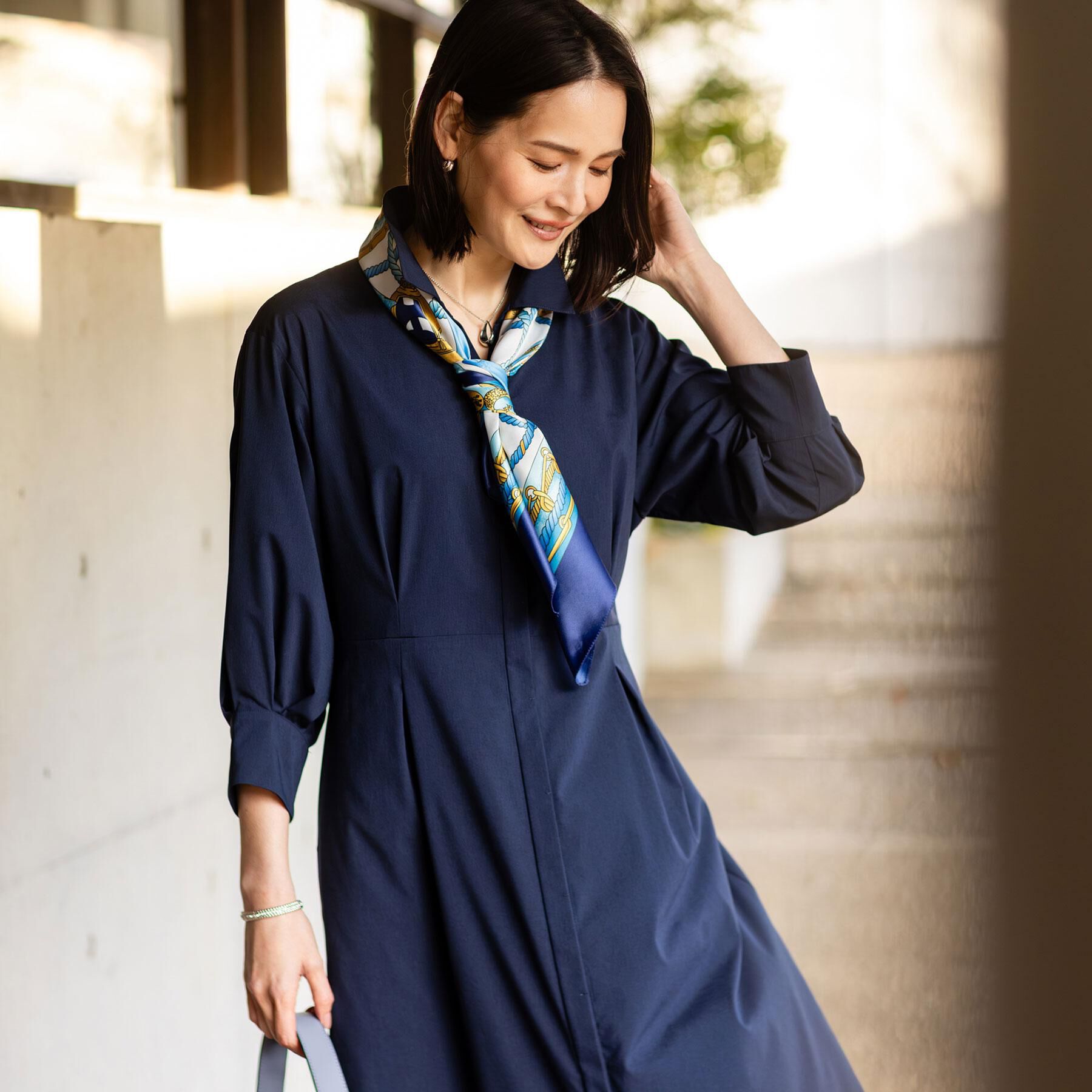 Reflect「タイプライターシャツロングワンピース」|ワンピース|ネイビー(094)