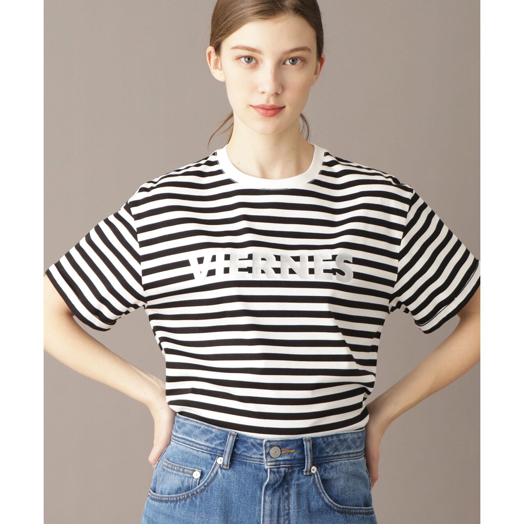 DRESSTERIOR「【接触冷感/抗菌防臭/消臭】アイスクリアコットン VIERNESロゴボーダーT」|Tシャツ・カットソー|