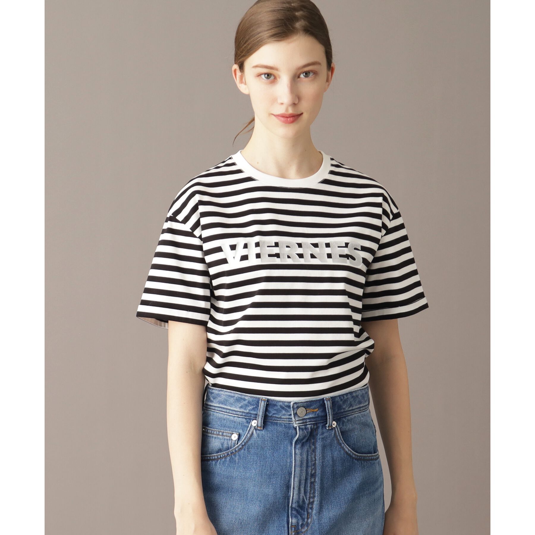 DRESSTERIOR「【接触冷感/抗菌防臭/消臭】アイスクリアコットン VIERNESロゴボーダーT」|Tシャツ・カットソー|