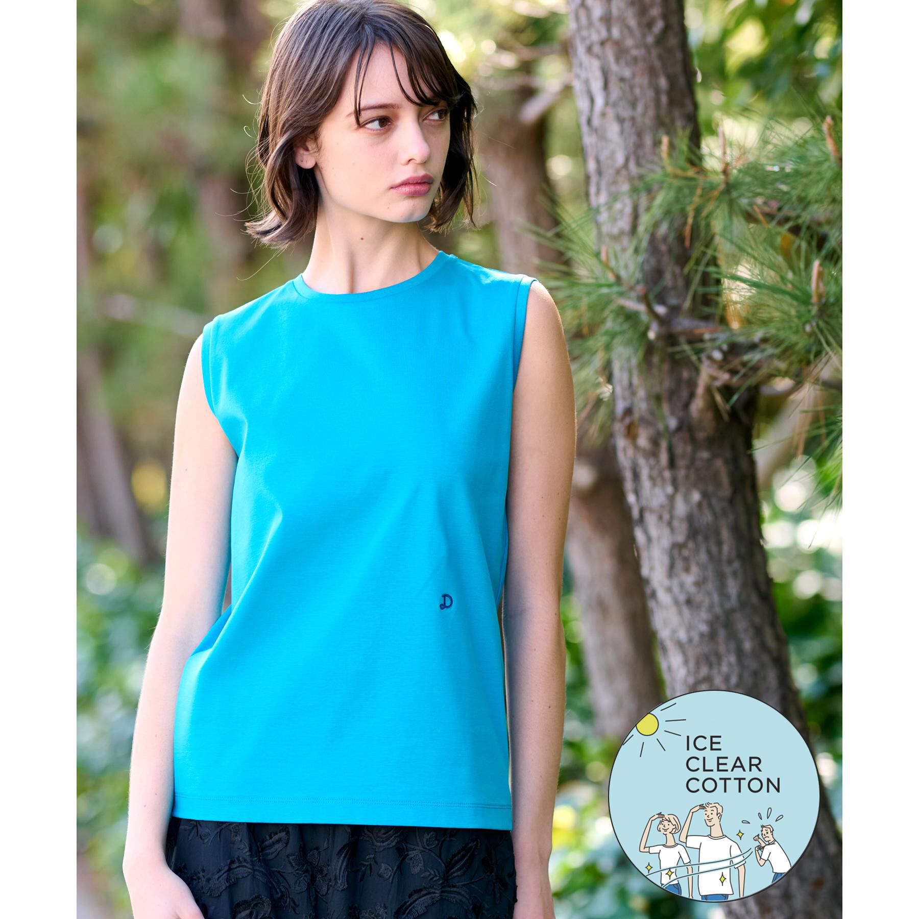 DRESSTERIOR「【接触冷感/抗菌防臭/消臭】アイスクリアコットンノースリーブT」|Tシャツ・カットソー|ブルー(092)