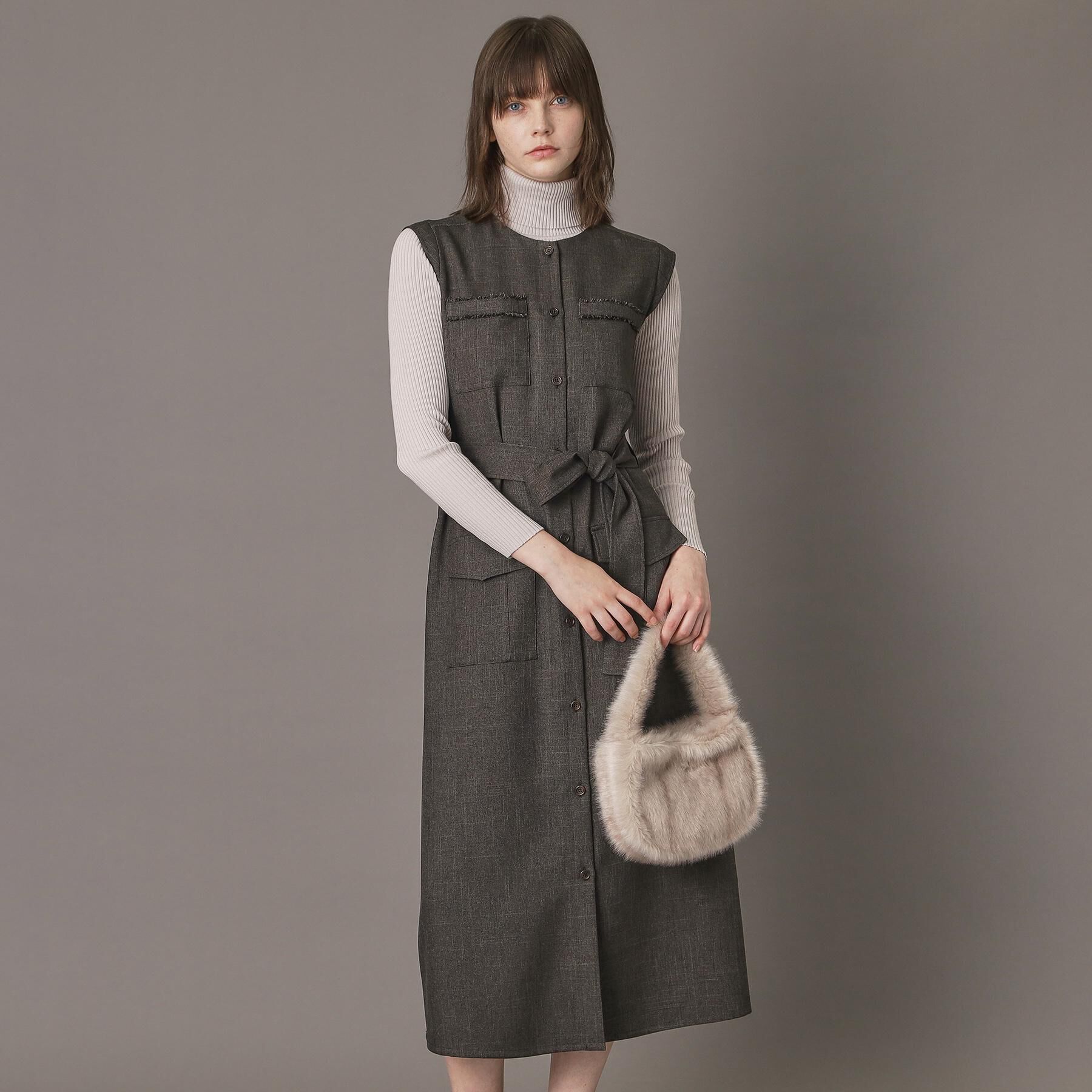 DRESSTERIOR「【洗える/前開きボタン】ウォッシャブルツイードライクワンピース」|ワンピース|