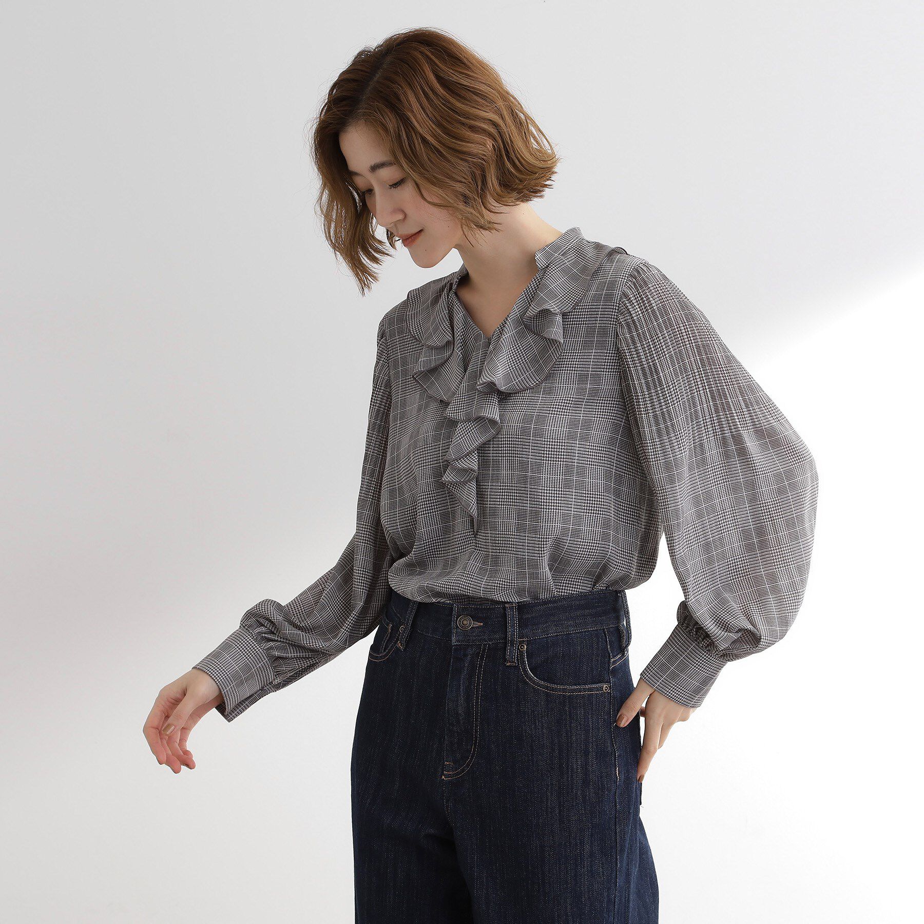 grove「袖プリーツフロントフリルブラウス」|シャツ・ブラウス|