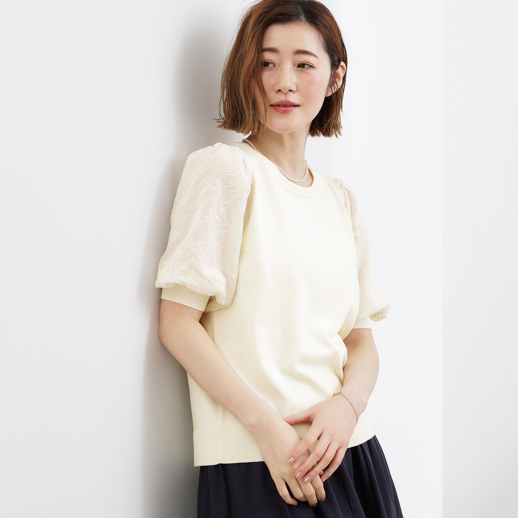 grove「一枚で着映える大人の袖コンシャスニット」|ニット・セーター|オフホワイト(003