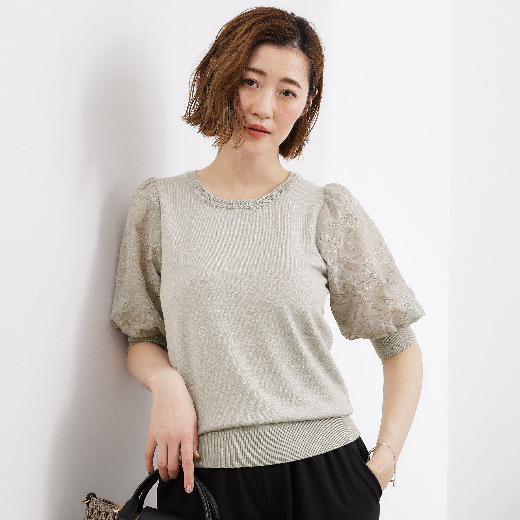 grove「一枚で着映える大人の袖コンシャスニット」|ニット・セーター|ライトグレー(011