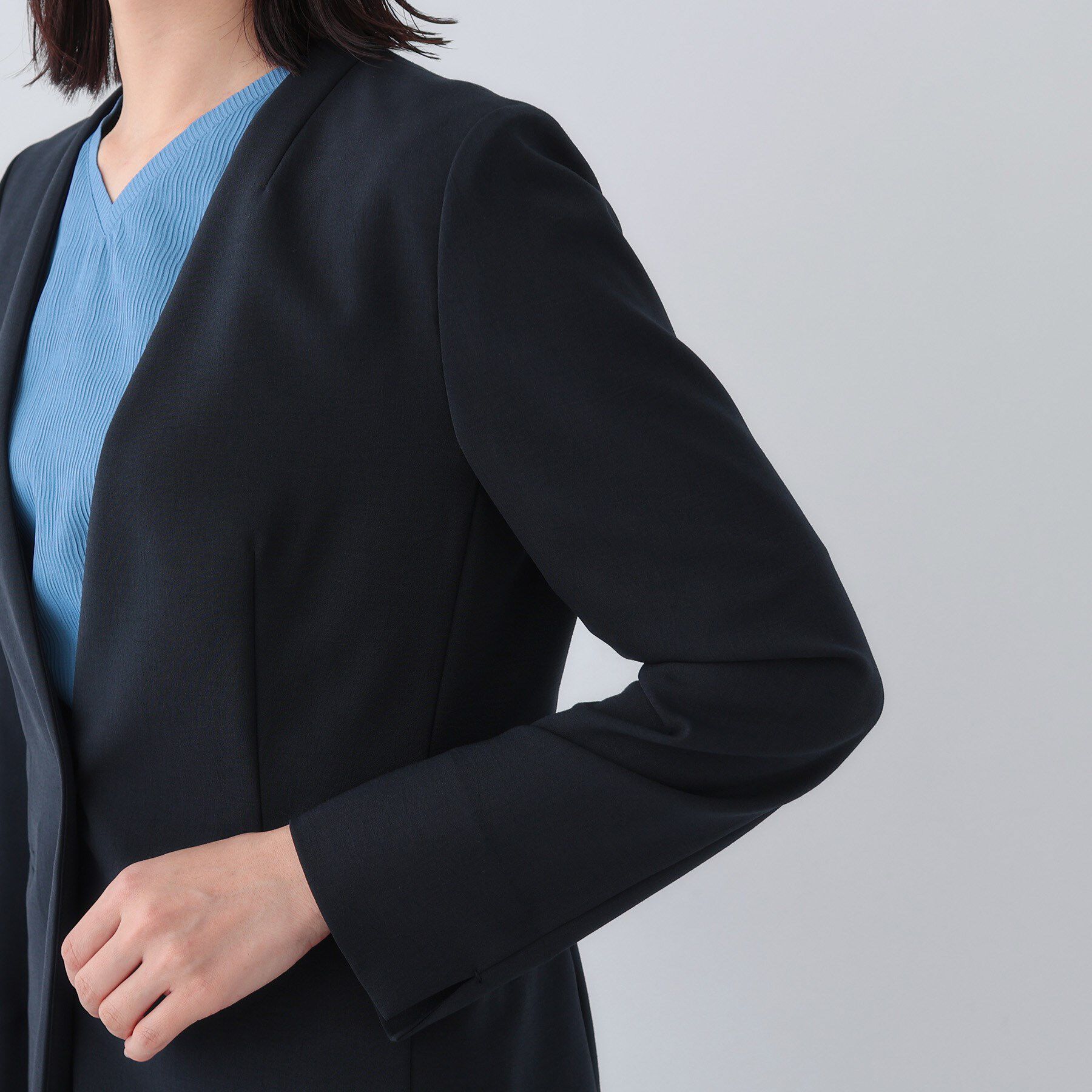 INDIVI「【定番スーツ／UVケア／洗える】ウール調ノーカラージャケット」|スーツ|