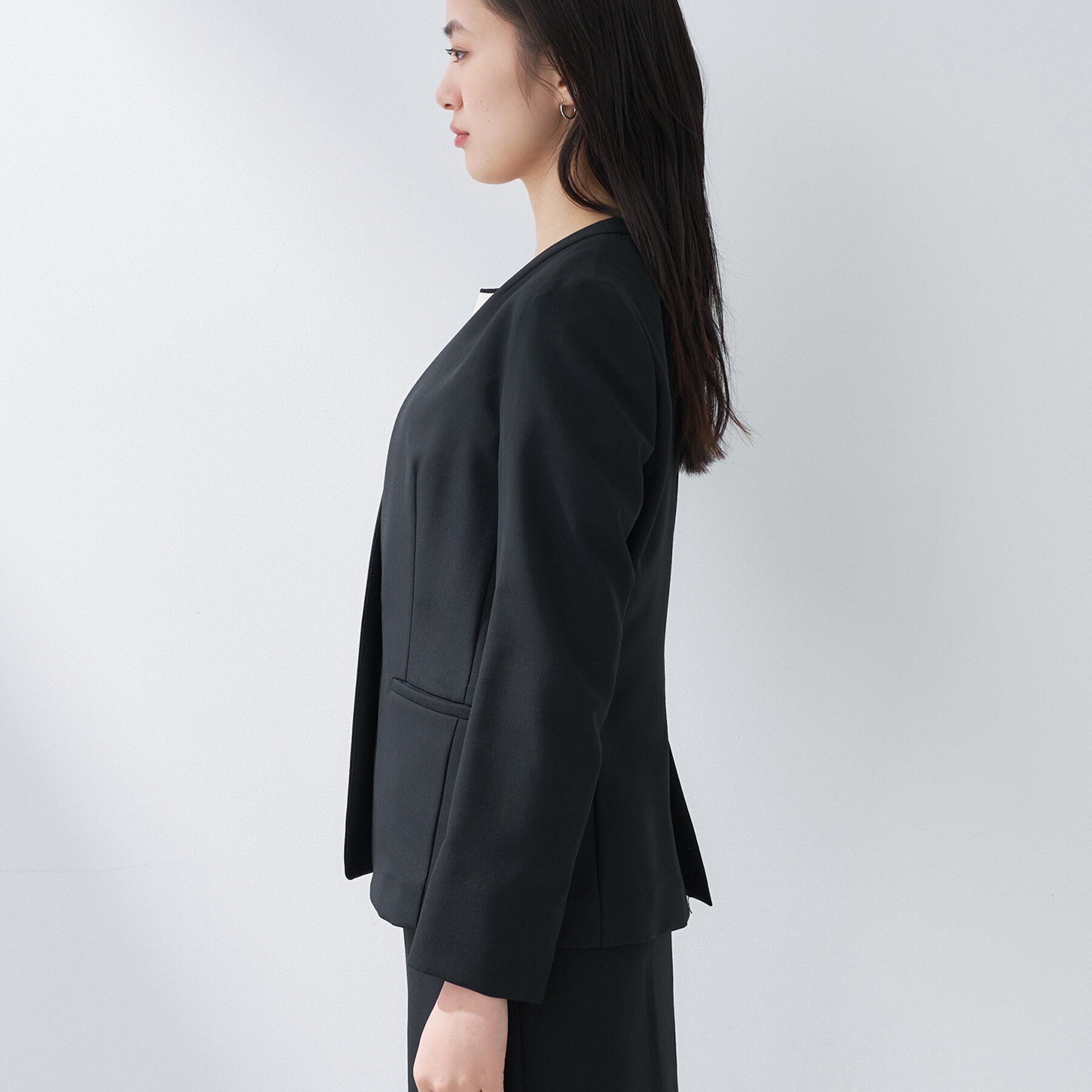INDIVI「【定番スーツ／UVケア／洗える】ウール調ノーカラージャケット」|スーツ|