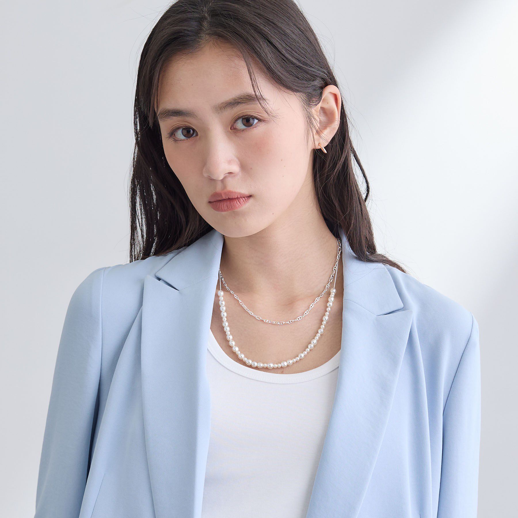 INDIVI「【2WAY／2連セット】パール調＆チェーンミックスネックレス」|ネックレス|