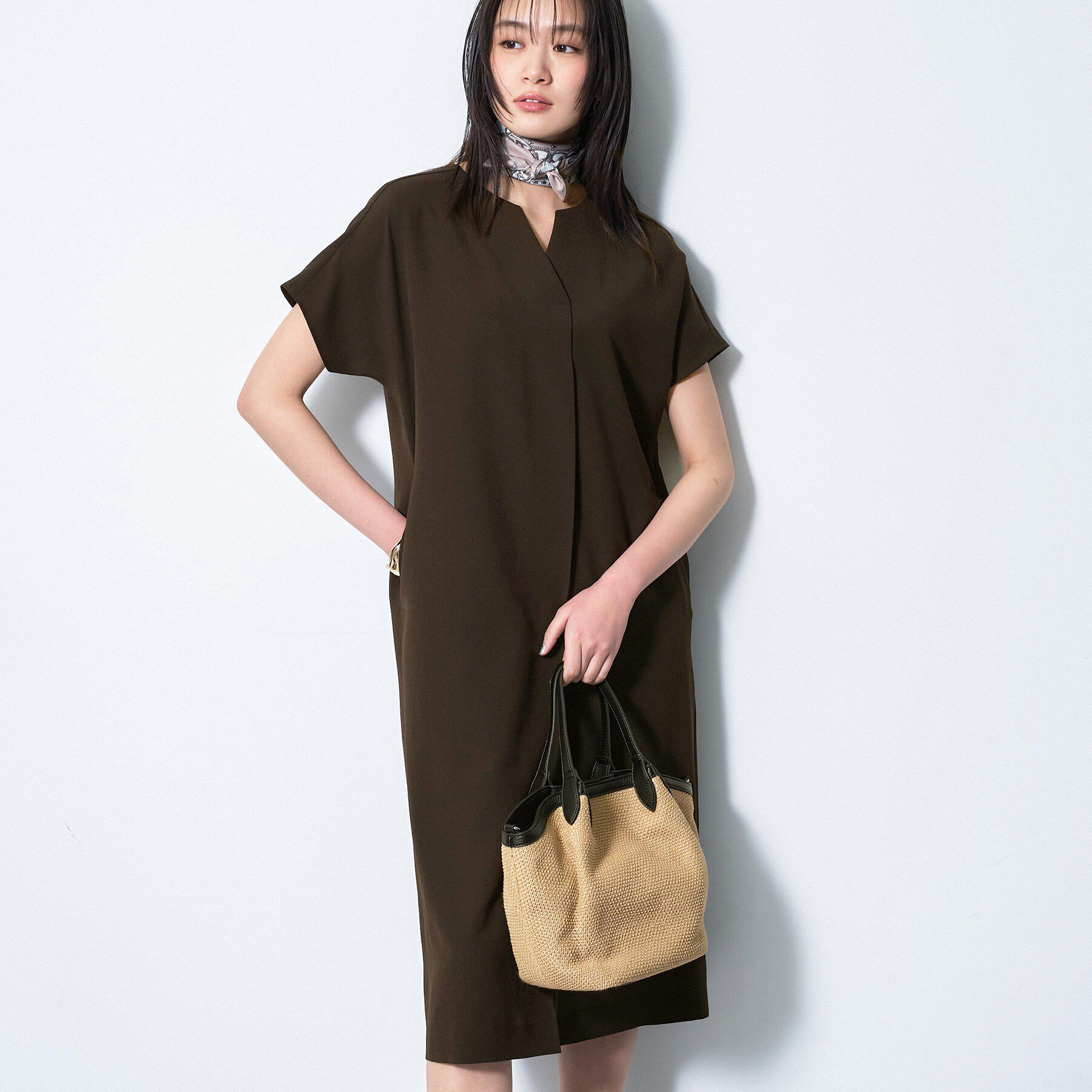 INDIVI「【洗える／UVケア／麻調】スキッパーワンピース」|ワンピース|