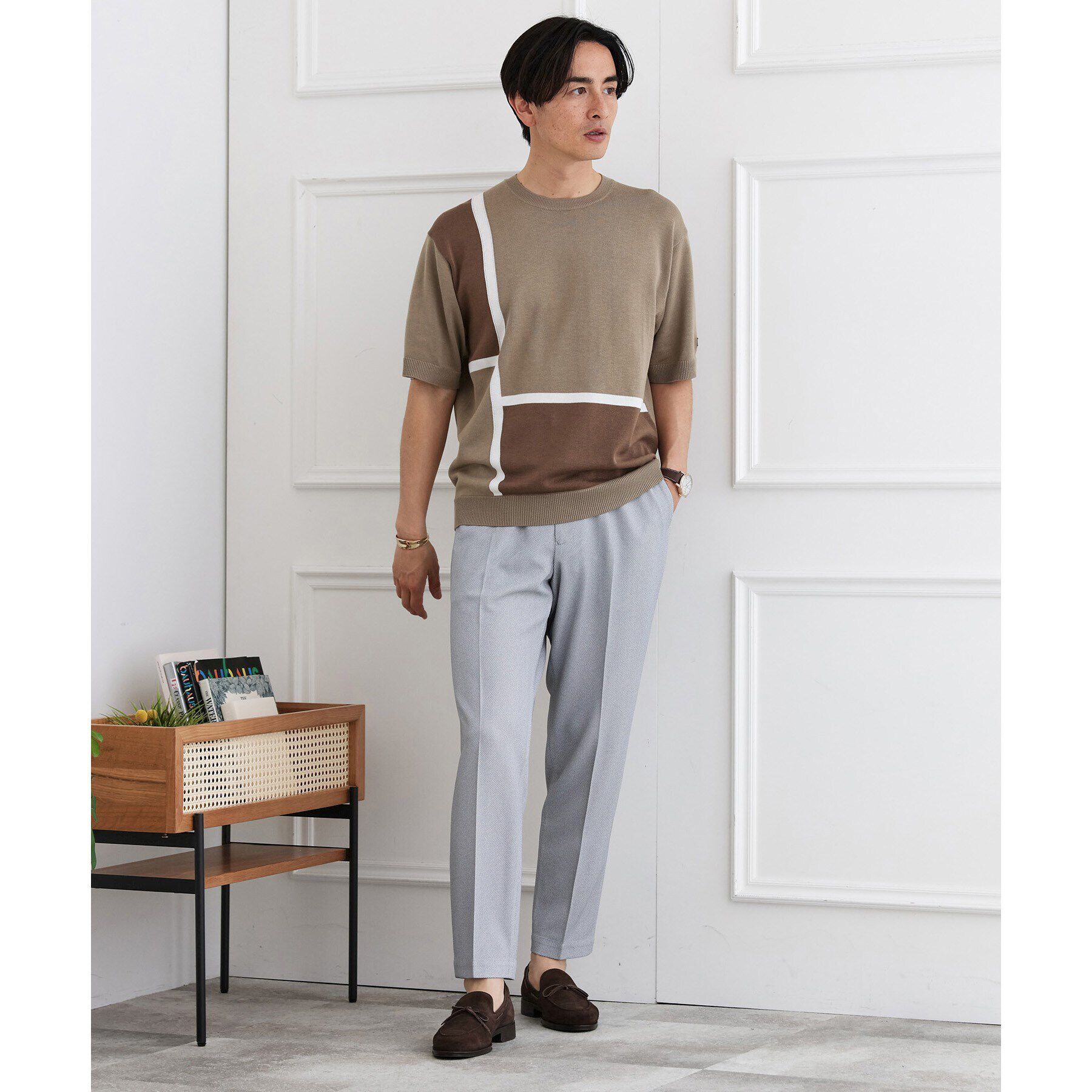 TAKEO KIKUCHI「カラーブロッキング プルオーバー ニット」|ニット・セーター|