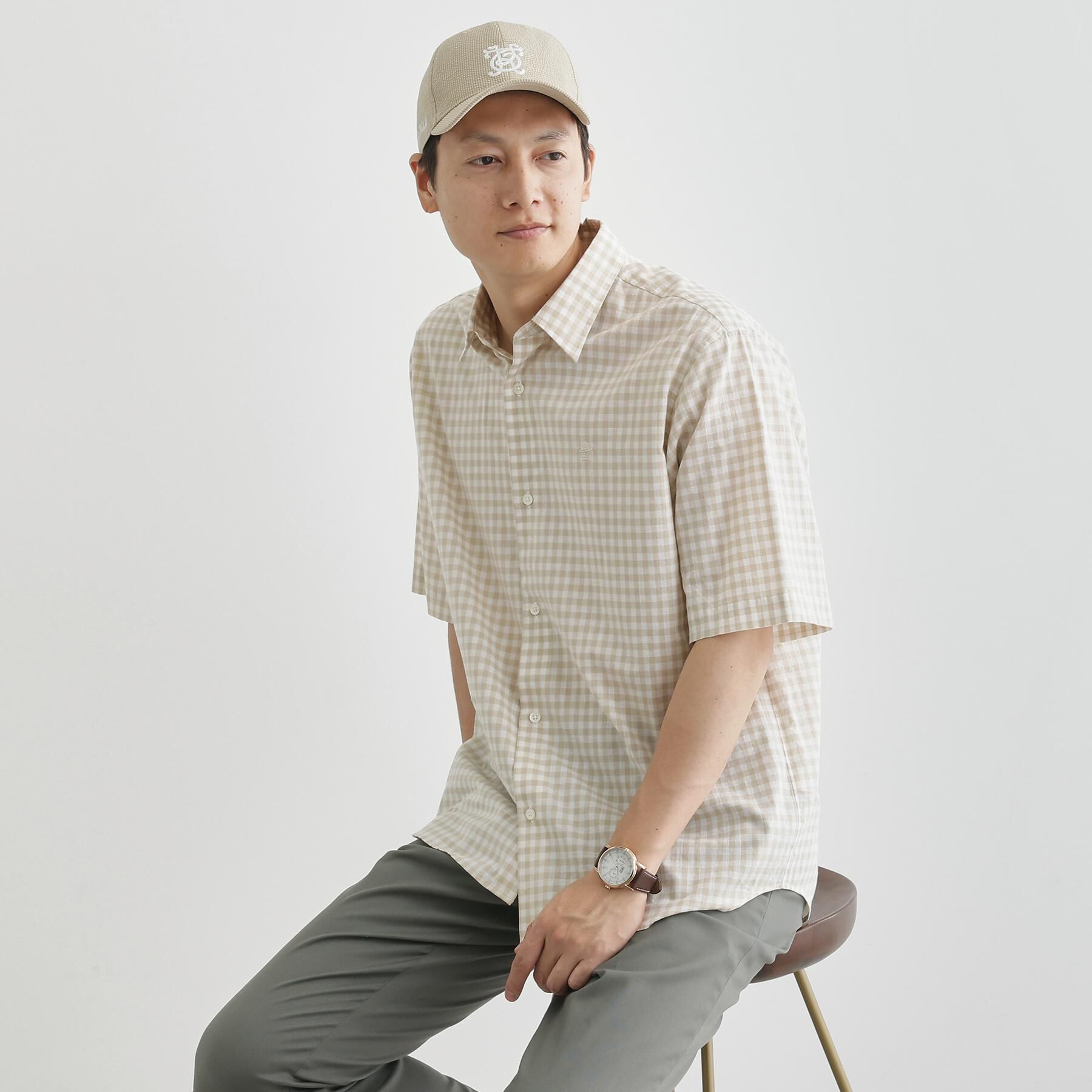TAKEO KIKUCHI「【LIMITED】ワンポイント刺繍 綿麻チェック 半袖シャツ」|シャツ・ブラウス|