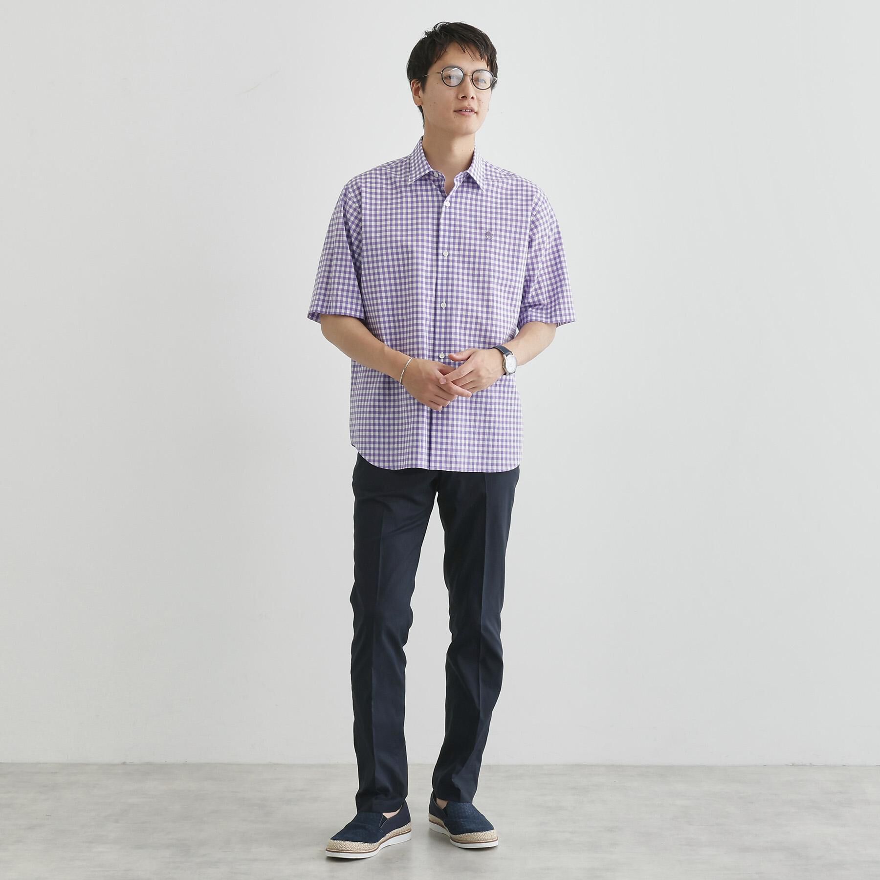 TAKEO KIKUCHI「【LIMITED】ワンポイント刺繍 綿麻チェック 半袖シャツ」|シャツ・ブラウス|