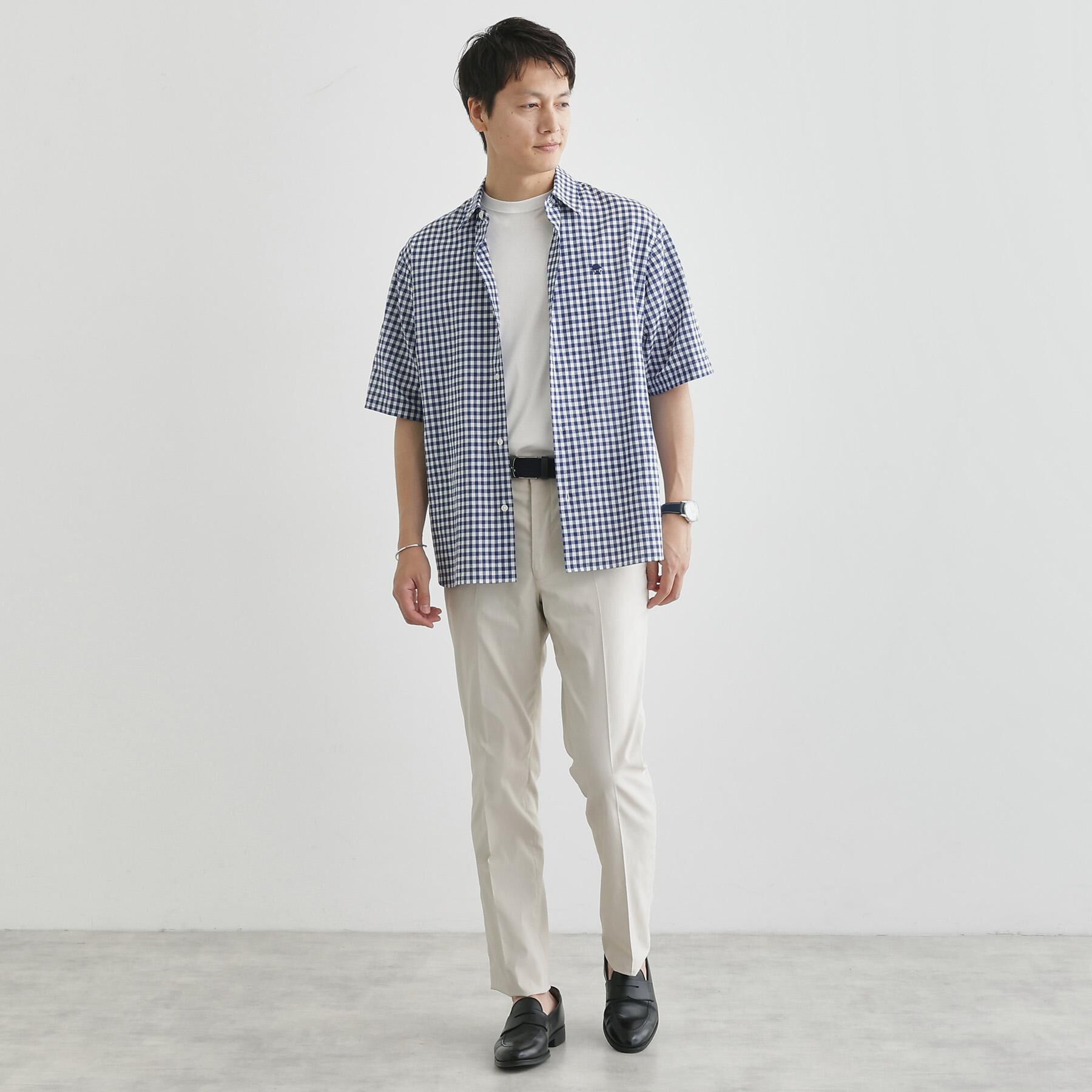 TAKEO KIKUCHI「【LIMITED】ワンポイント刺繍 綿麻チェック 半袖シャツ」|シャツ・ブラウス|