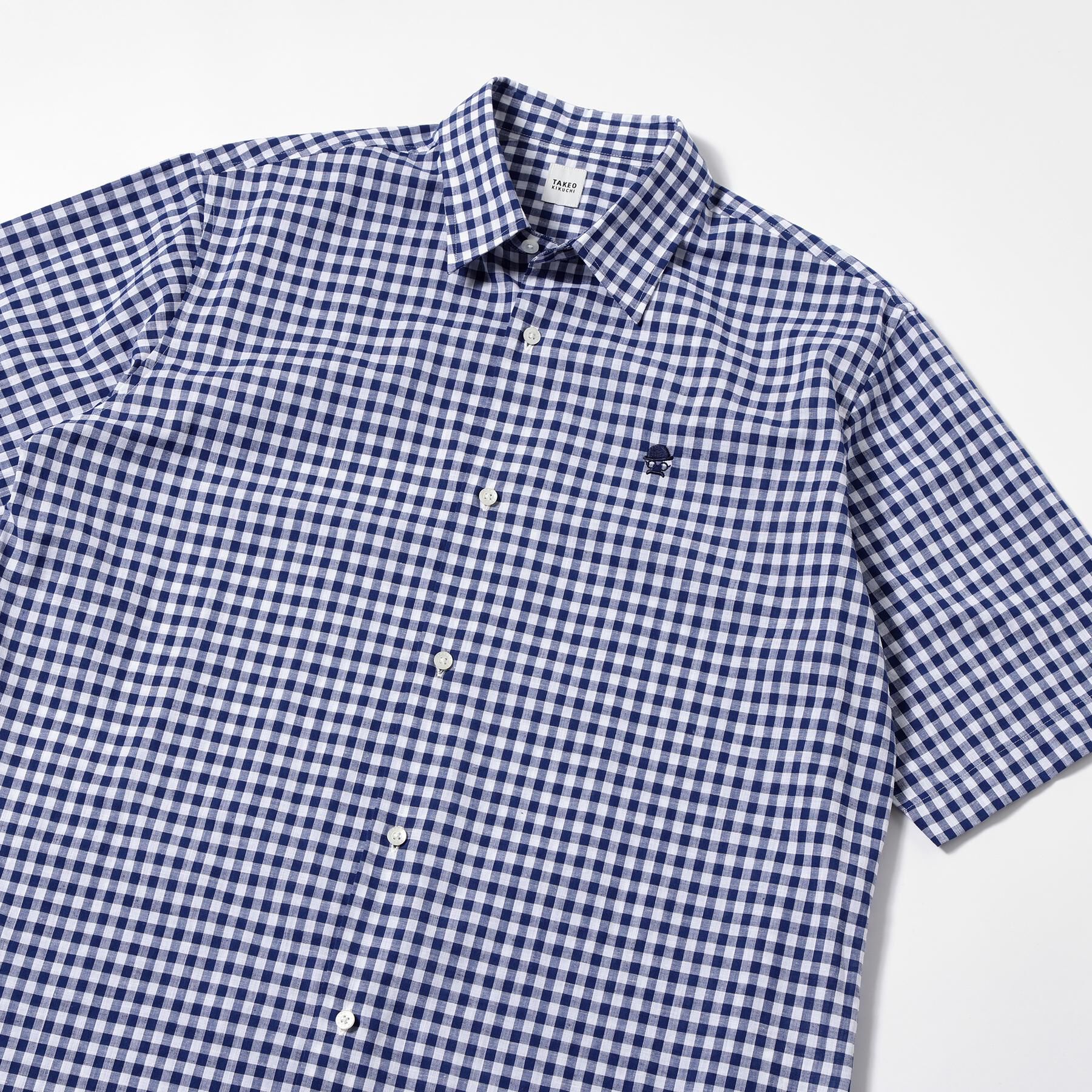 TAKEO KIKUCHI「【LIMITED】ワンポイント刺繍 綿麻チェック 半袖シャツ」|シャツ・ブラウス|ネイビー(094)