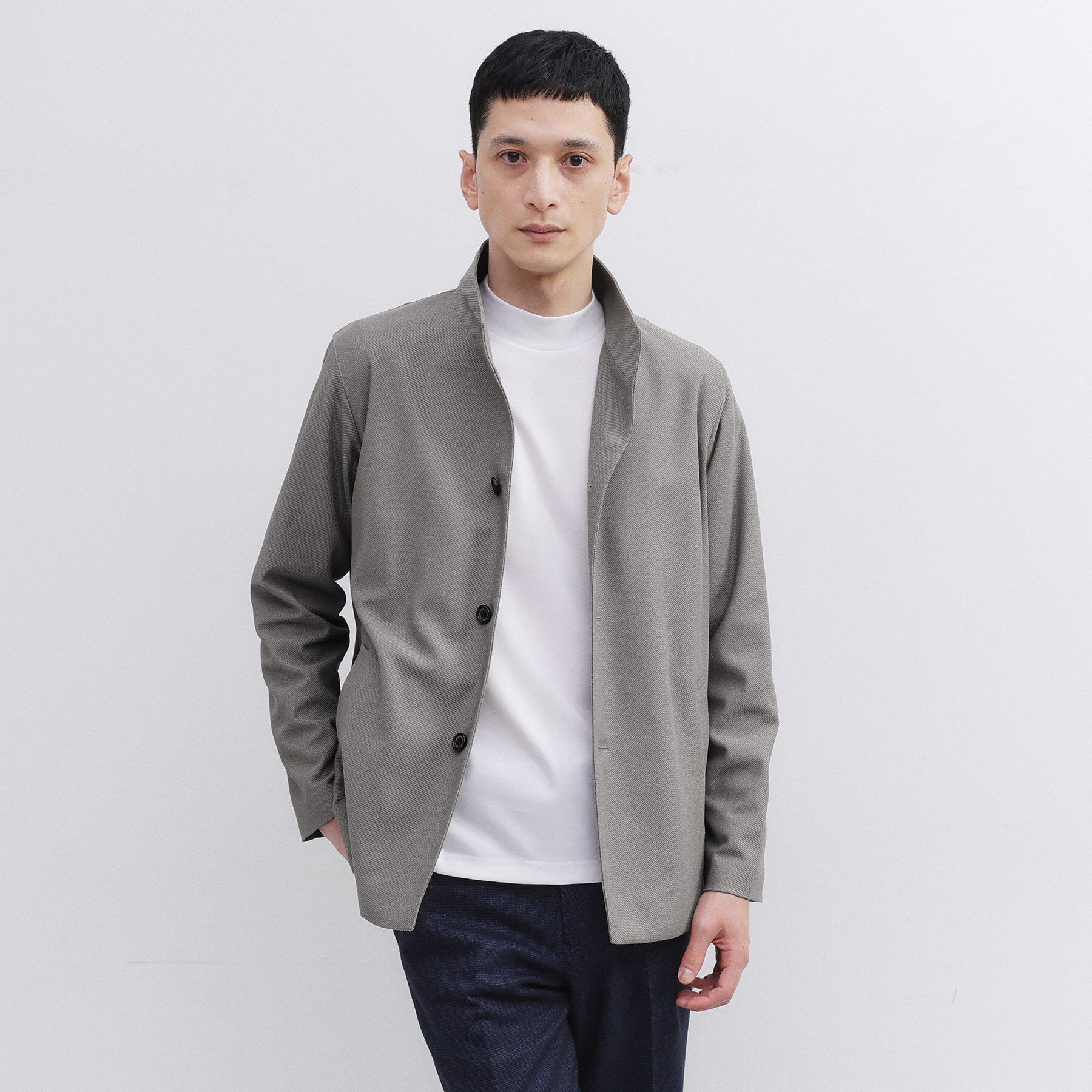 TAKEO KIKUCHI「ツイルジャージー イタリアンカラージャケット」|ブルゾン・スタジャン|ライトグレー(011