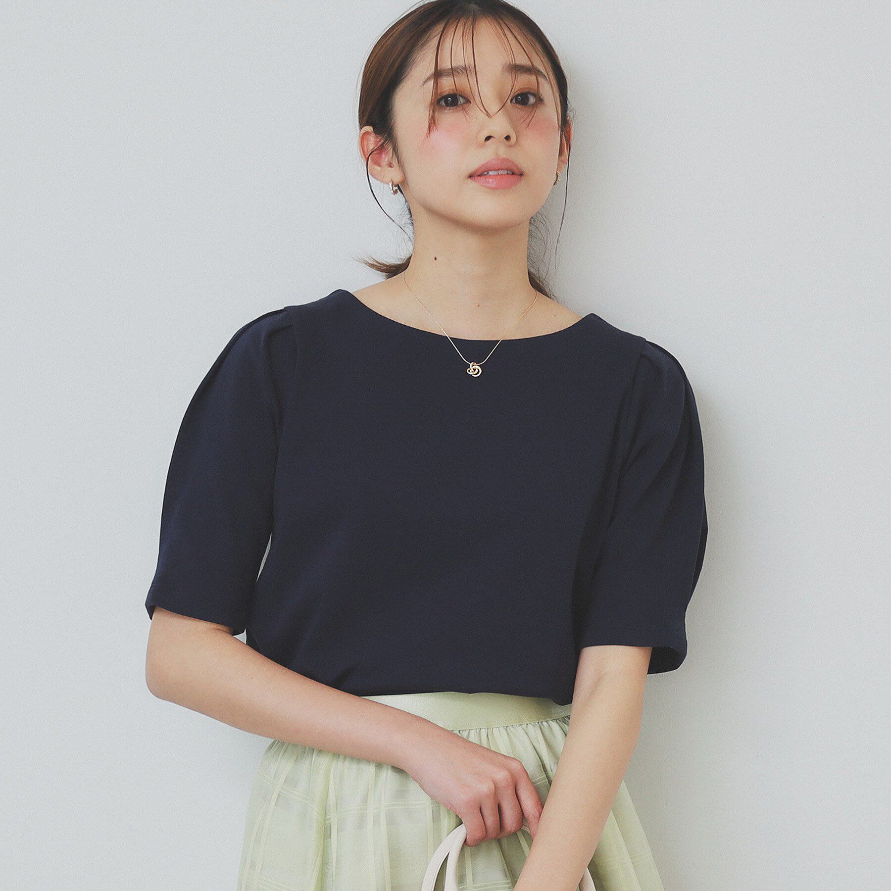 index「《10色展開/XS-LLサイズ》コットンスムースタックスリーブトップス【UV/接触冷感/洗濯機洗い可」|Tシャツ・カットソー|ネイビー(094)