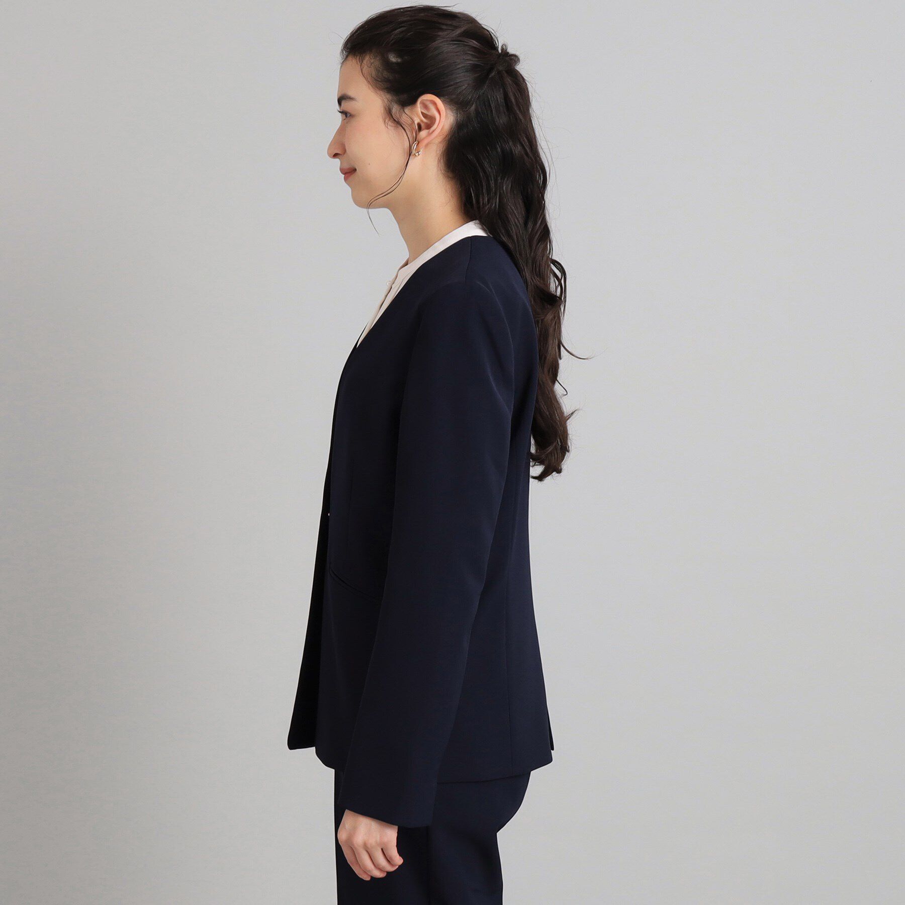 OPAQUE.CLIP「≪通勤・セレモニー/セットアップ対応≫ Vネックジャケット/ダブルクロス【洗濯機洗い可】」|ノーカラージャケット|