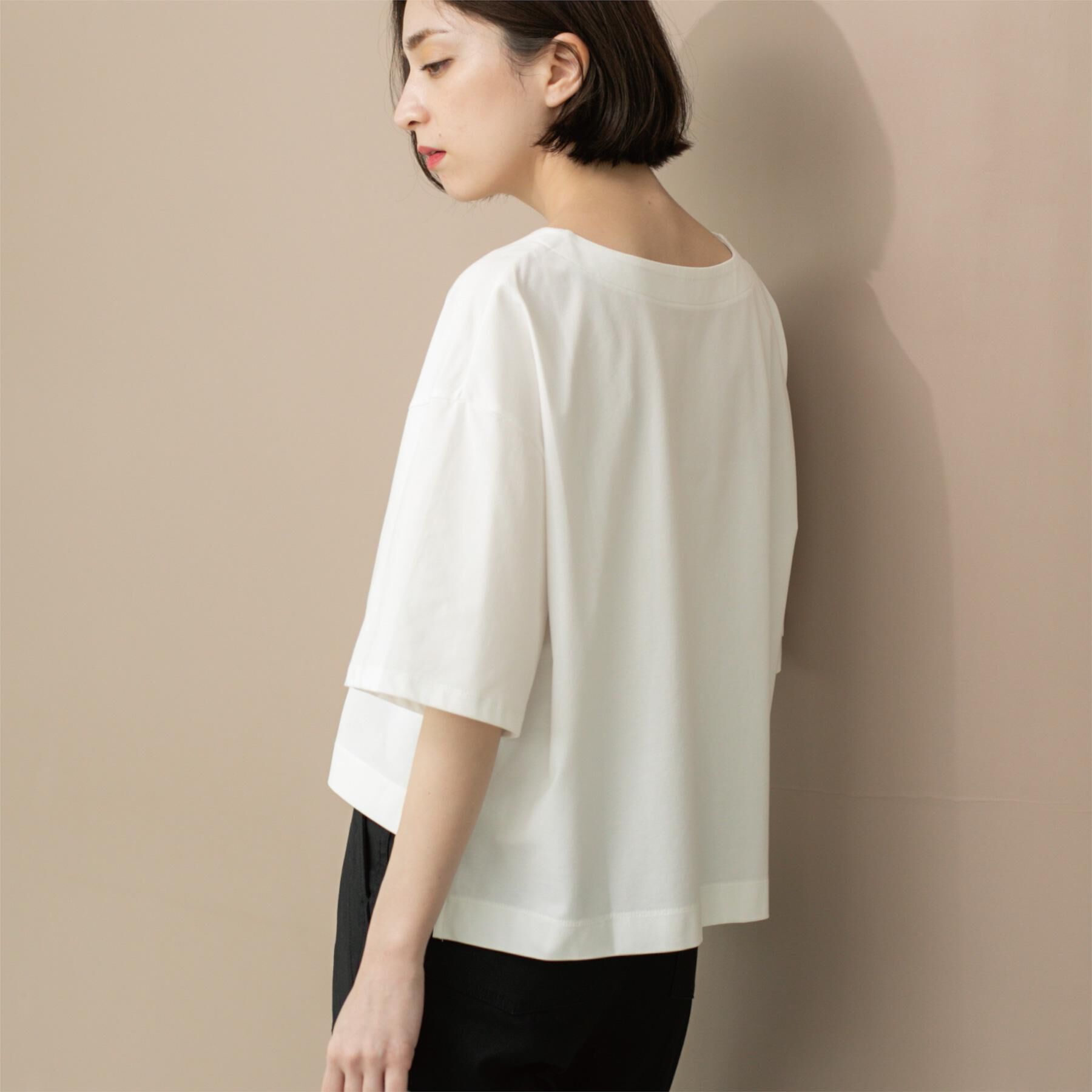 OPAQUE.CLIP「ボートネックショートTシャツ【洗濯機洗い可】」|Tシャツ・カットソー|