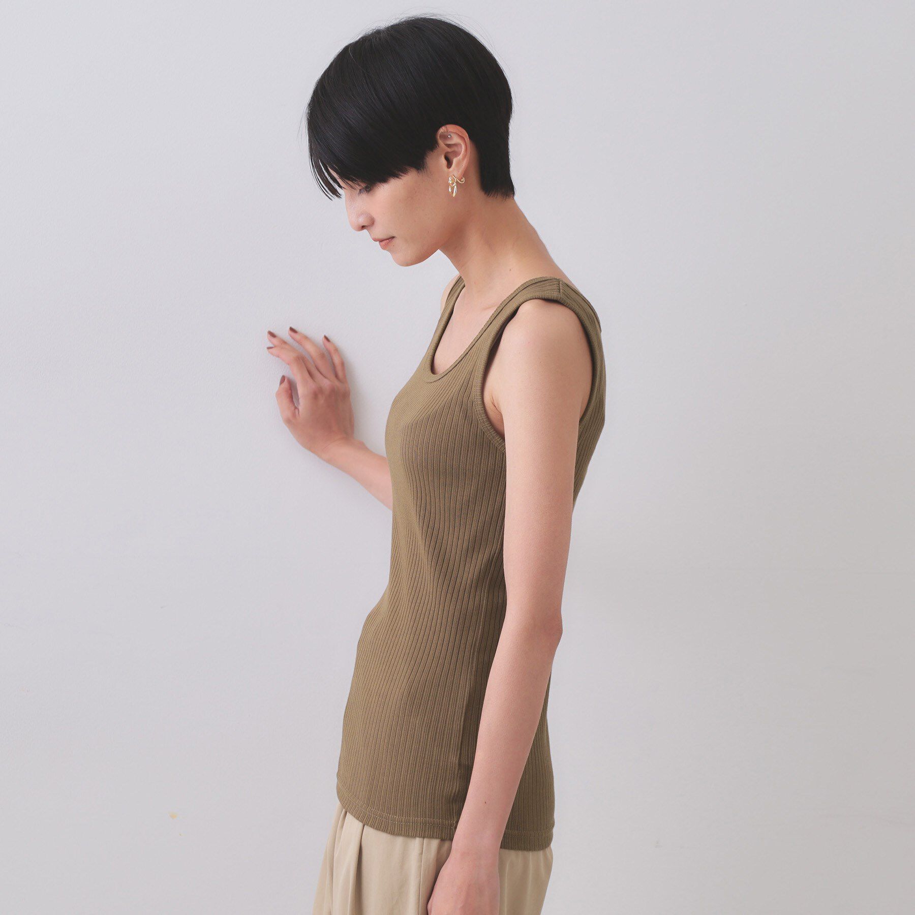 OPAQUE.CLIP「ベーシックテレコタンクトップ【洗濯機洗い可】」|キャミソール|