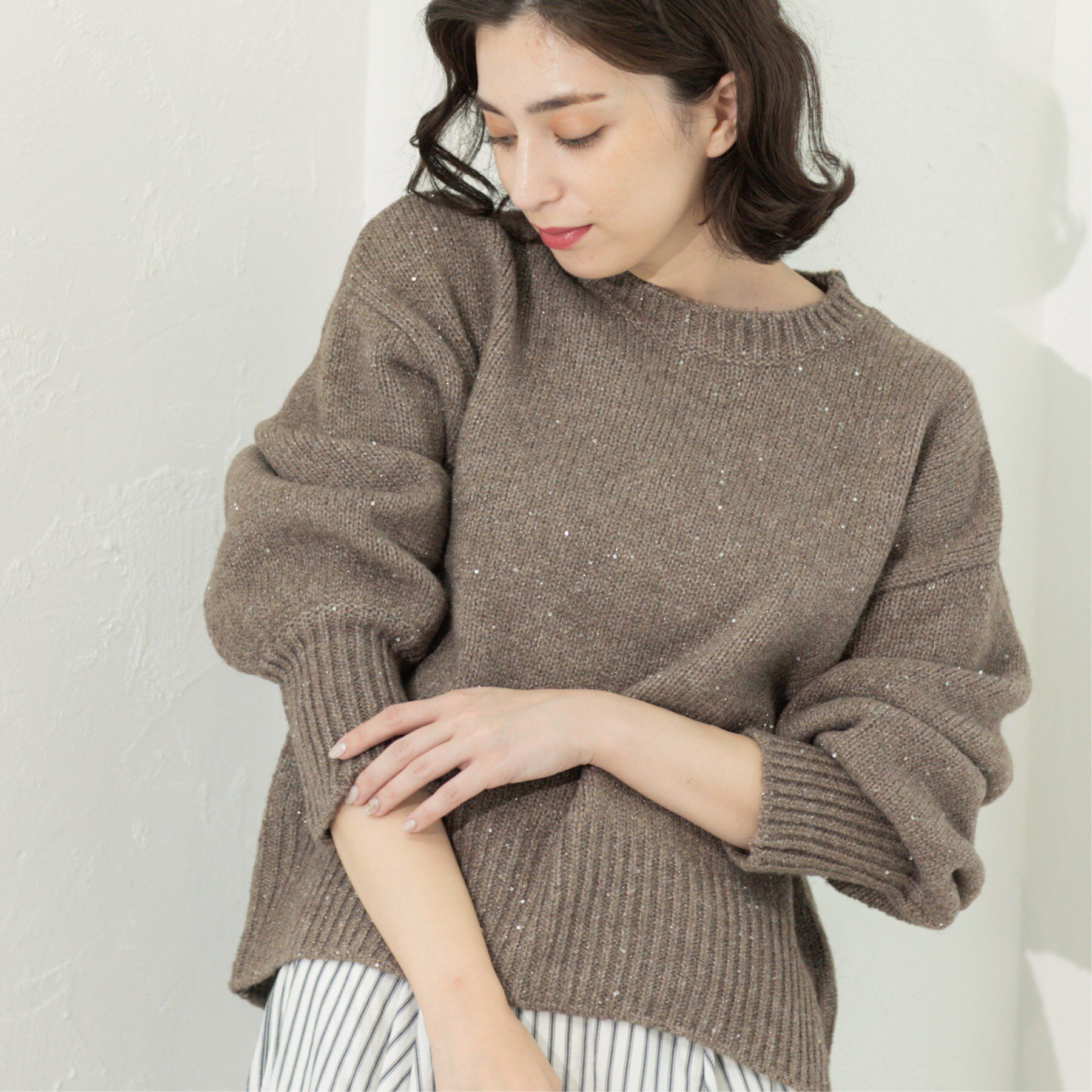 OPAQUE.CLIP「スパンコールラメニット【洗える】」|ニット・セーター|