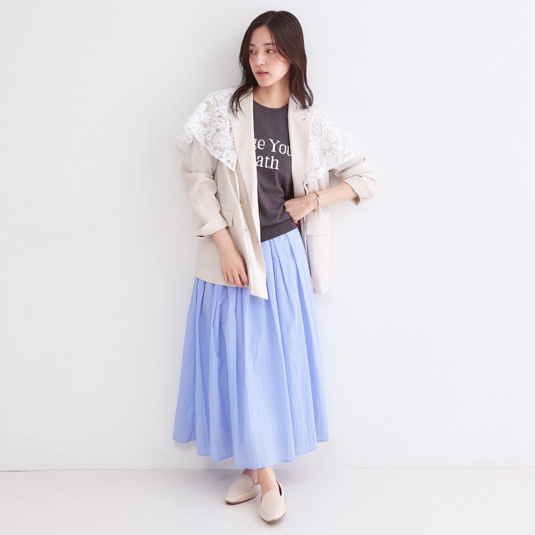OPAQUE.CLIP「シアーヴィンテージイージーフレアスカート【洗濯機OK】」|スカート|