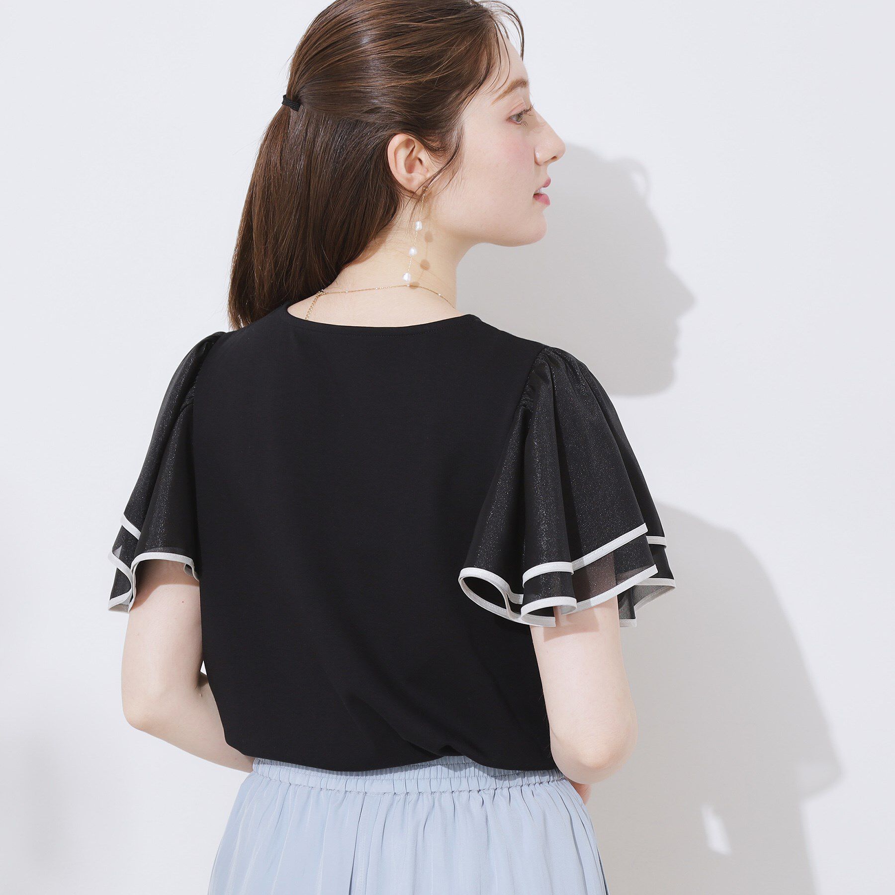 Couture broach「【マシンウォッシャブル・UVケア・接触冷感・二の腕カバー】配色フレアドッキングカットソー」|Tシャツ・カットソー|