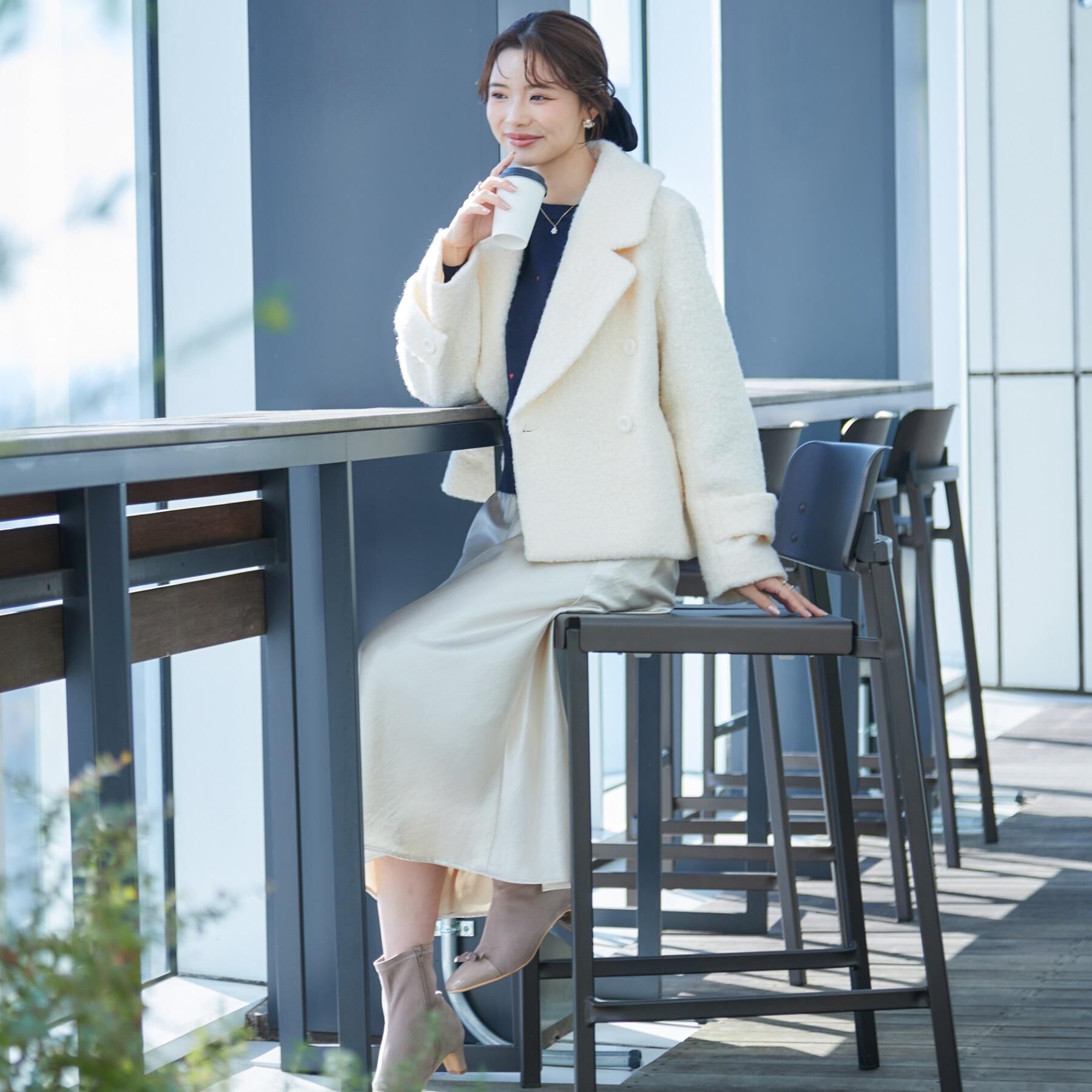 Couture broach「【S-LL/無地・チェック柄】プードルボア ショートコート」|ピーコート|