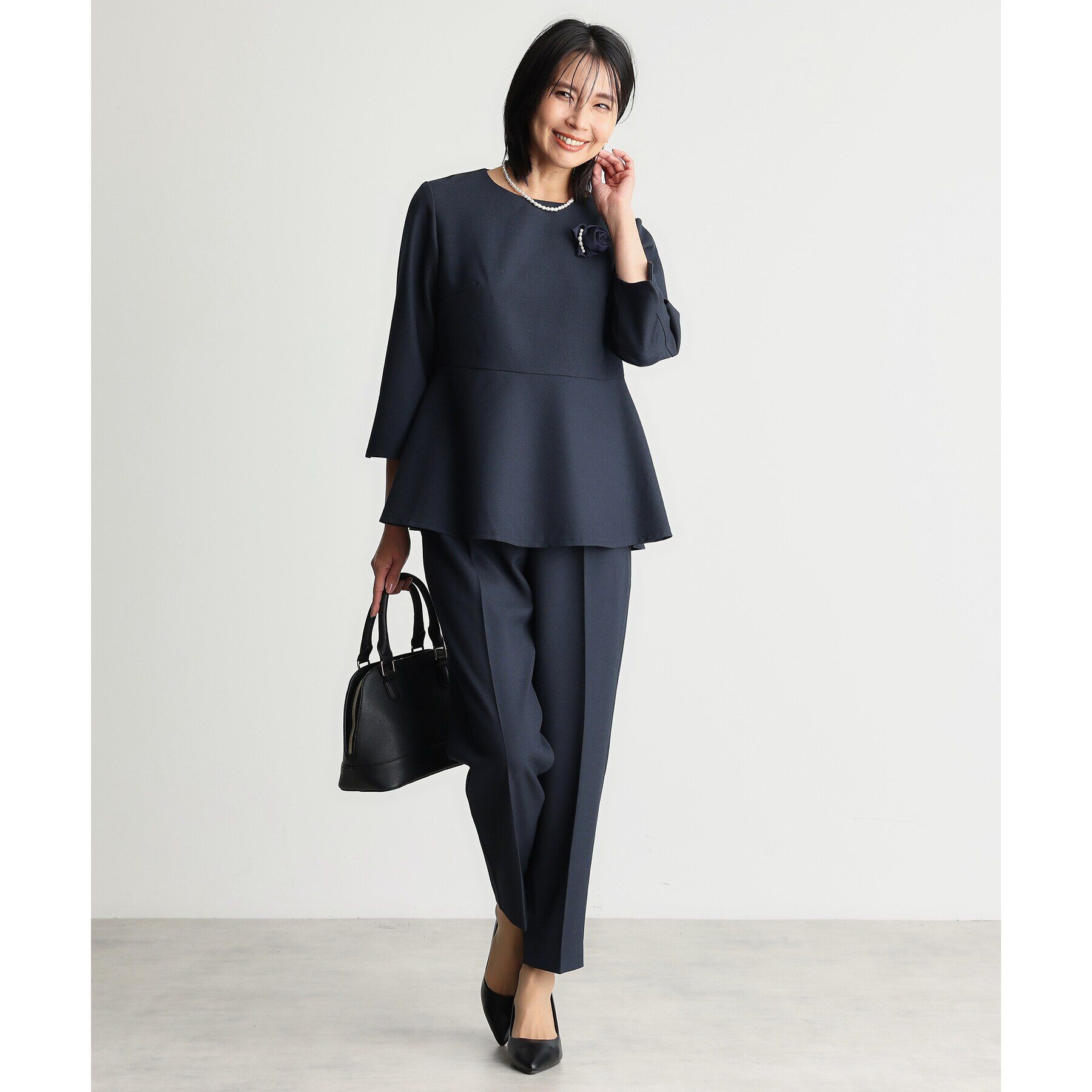 THE SHOP TK「【ONOFF活躍/セレモニー/通勤】杢調カルゼペプラムブラウス/洗える」|シャツ・ブラウス|