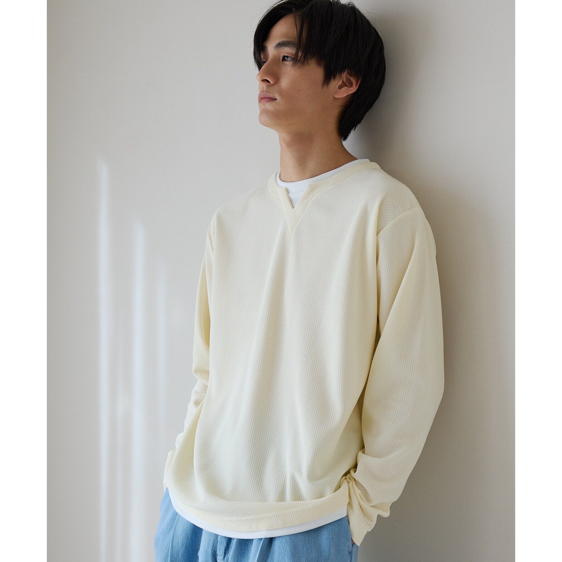 THE SHOP TK「バスケット編みキーネックTシャツ」|Tシャツ・カットソー|