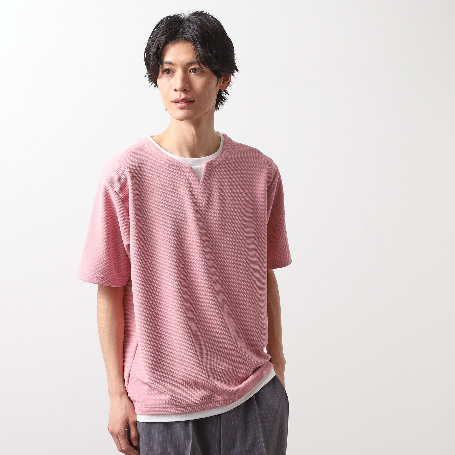 THE SHOP TK「ミニフクレキーネック半袖Tシャツ」|Tシャツ・カットソー|