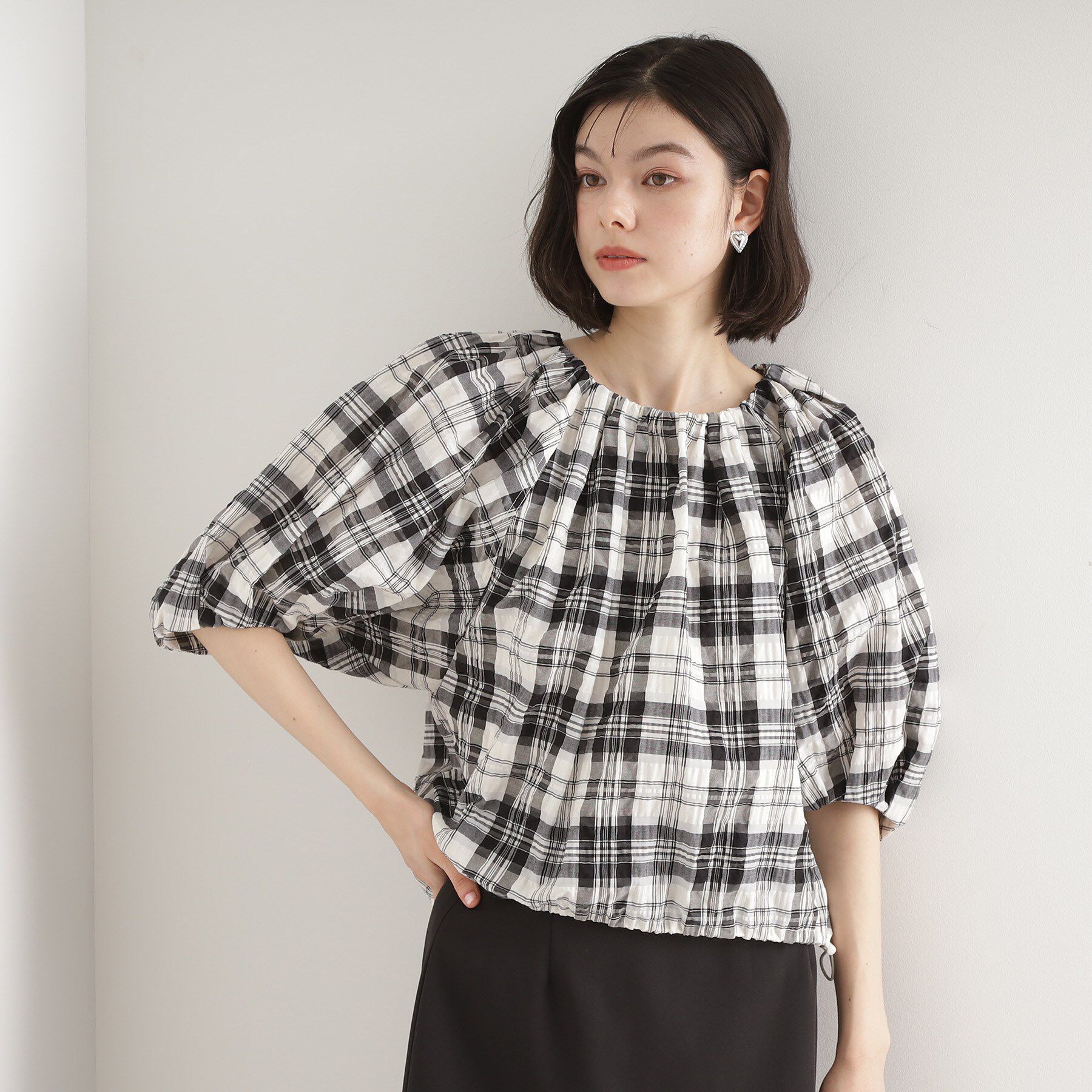 THE SHOP TK「チェックギャザーブラウス【洗える】」|シャツ・ブラウス|