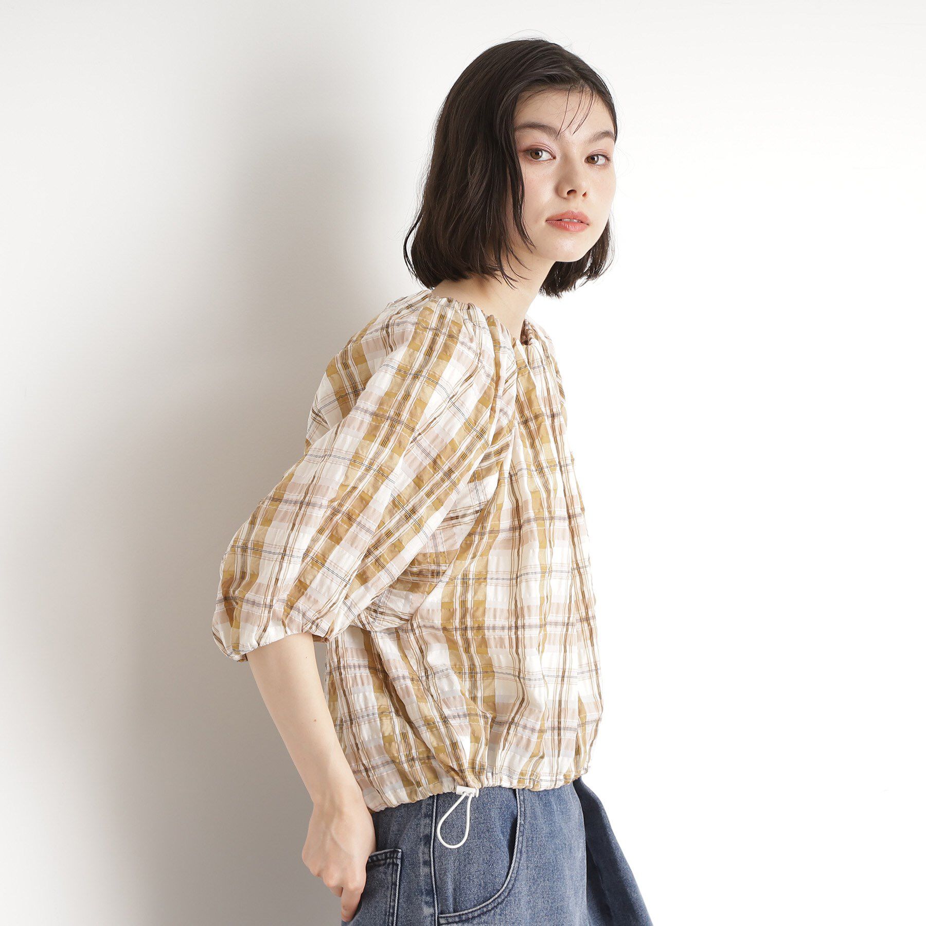 THE SHOP TK「チェックギャザーブラウス【洗える】」|シャツ・ブラウス|