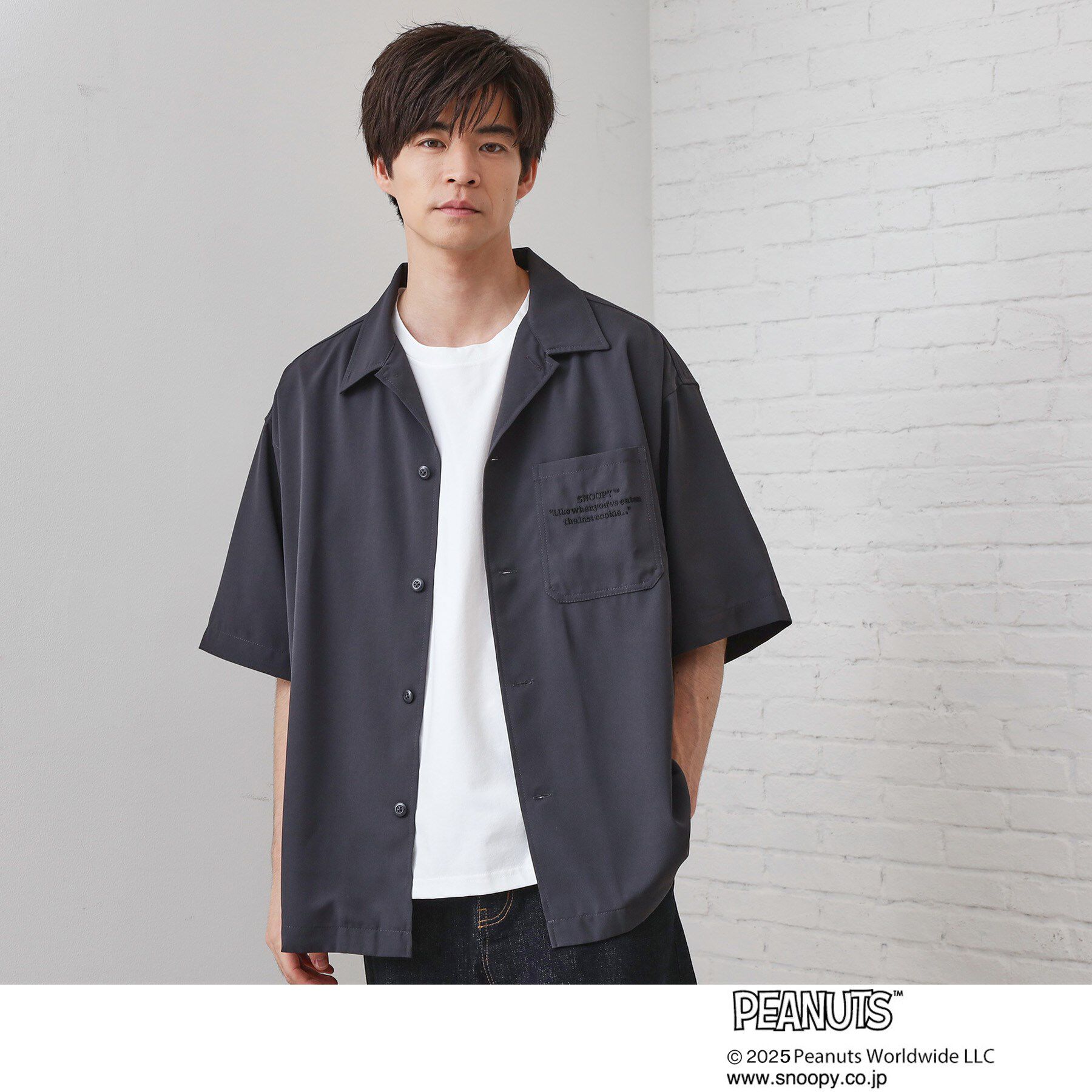 THE SHOP TK「Peanuts スヌーピー 5分袖シャツ」|シャツ・ブラウス|グレー(012)