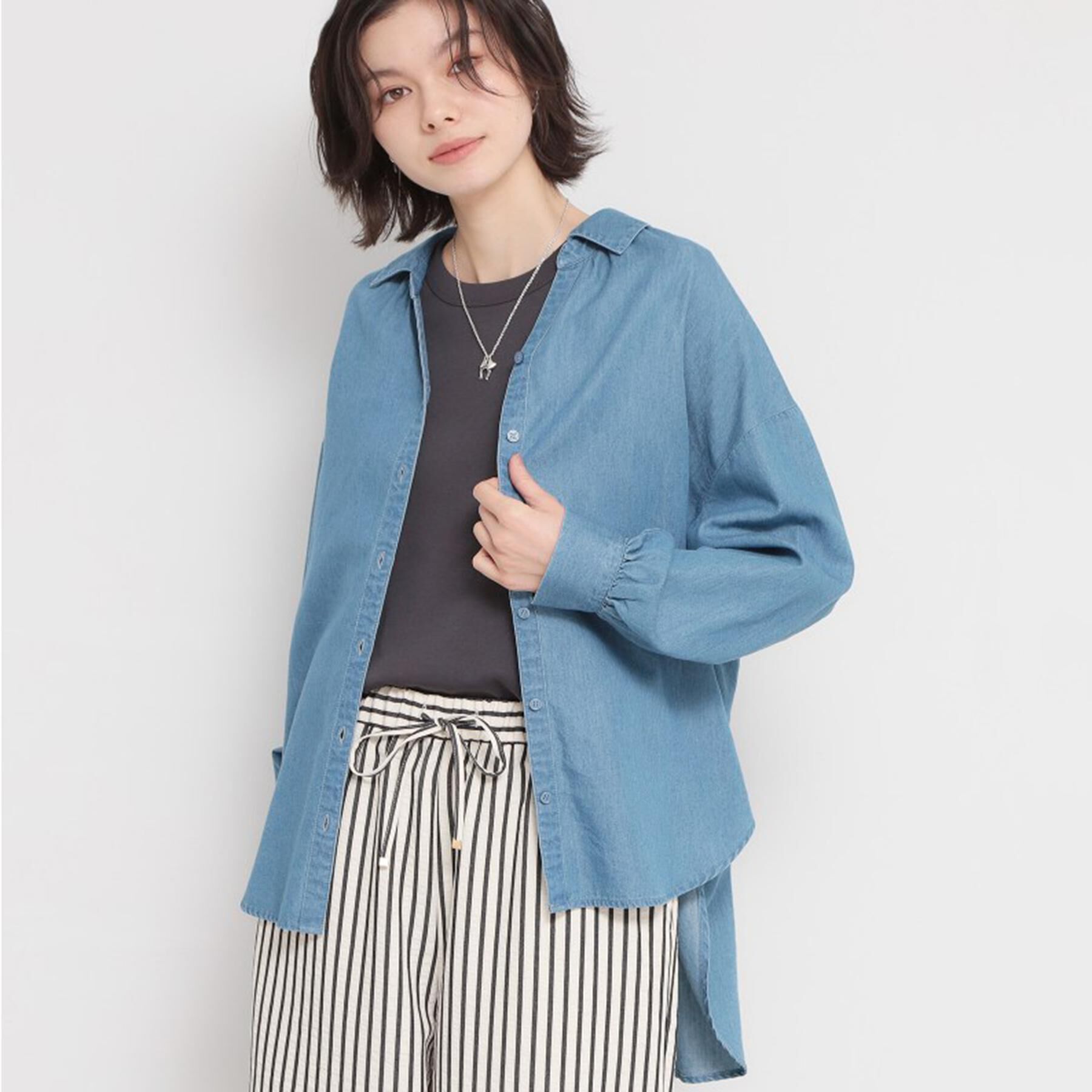 THE SHOP TK「【後ろ姿もサマになる】バックシャーリングシャツ」|シャツ・ブラウス|ブルー(091)