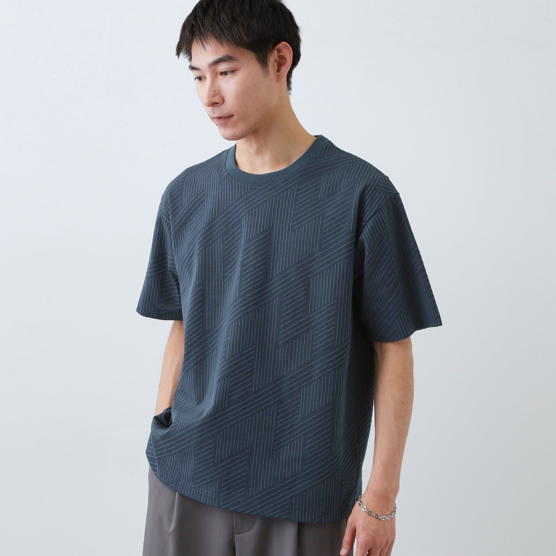 THE SHOP TK「【無地だと少し物足りないという方へ】ジオメトリック柄 半袖Tシャツ 洗濯機OK」|Tシャツ・カットソー|