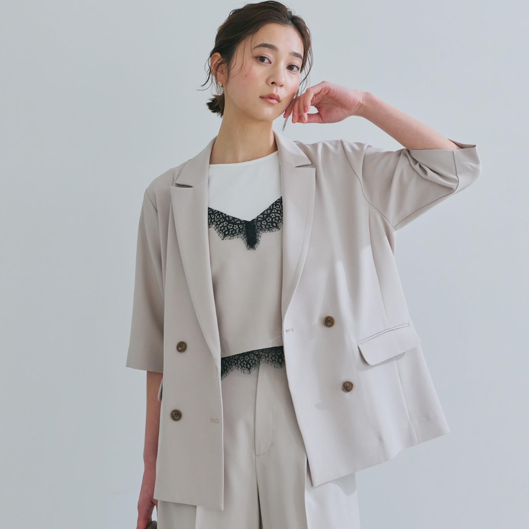 THE SHOP TK「【セットアップ可】麻調ダブルブレスト 6分袖ジャケット」|テーラードジャケット|