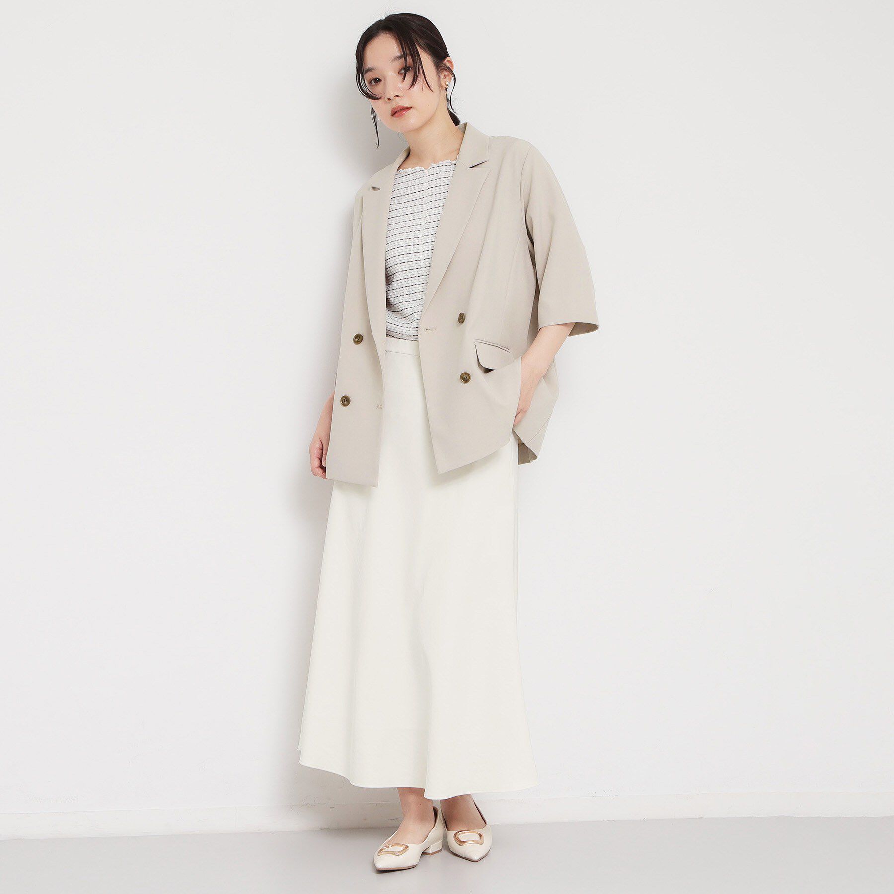 THE SHOP TK「【セットアップ可】麻調ダブルブレスト 6分袖ジャケット」|テーラードジャケット|