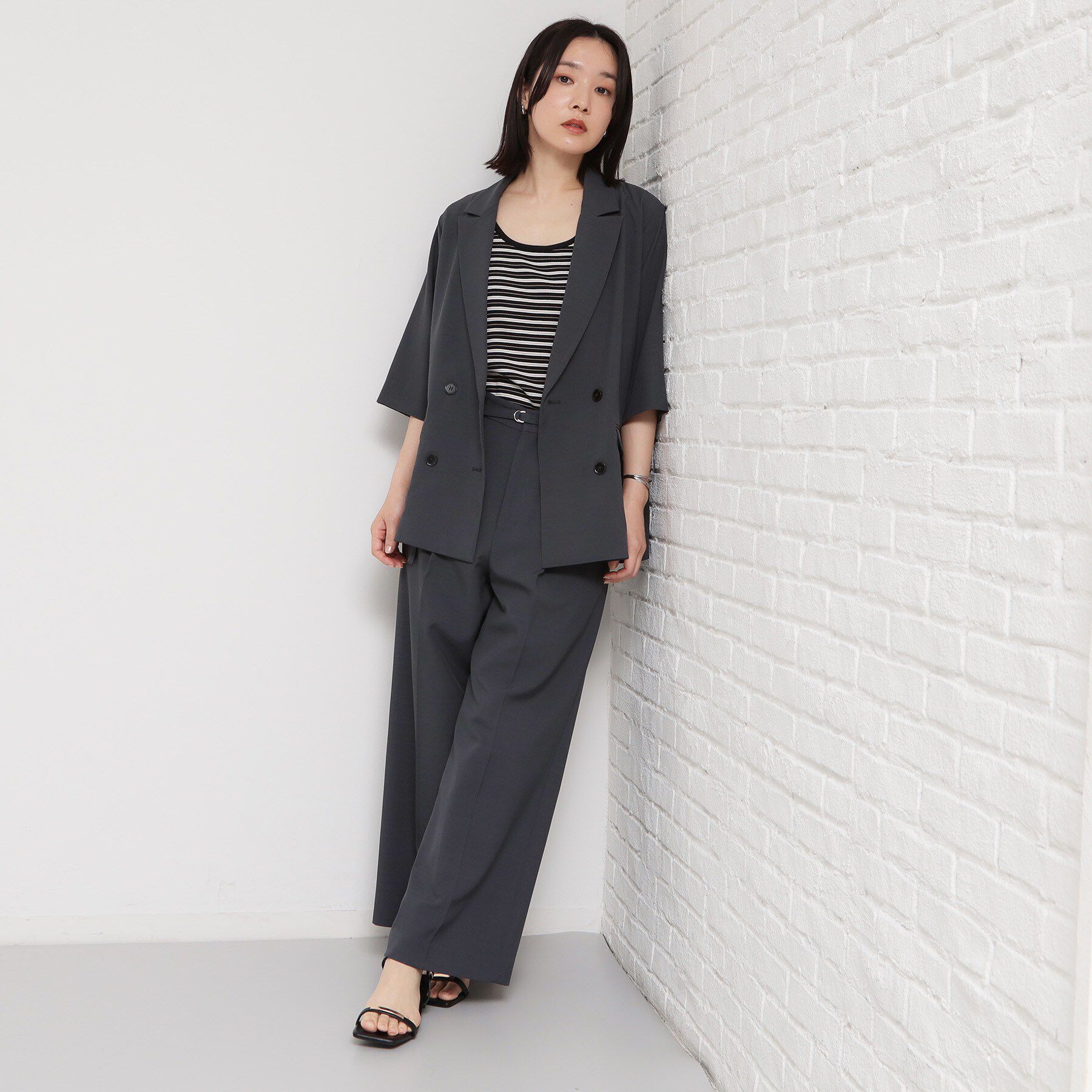 THE SHOP TK「【セットアップ可】麻調ダブルブレスト 6分袖ジャケット」|テーラードジャケット|