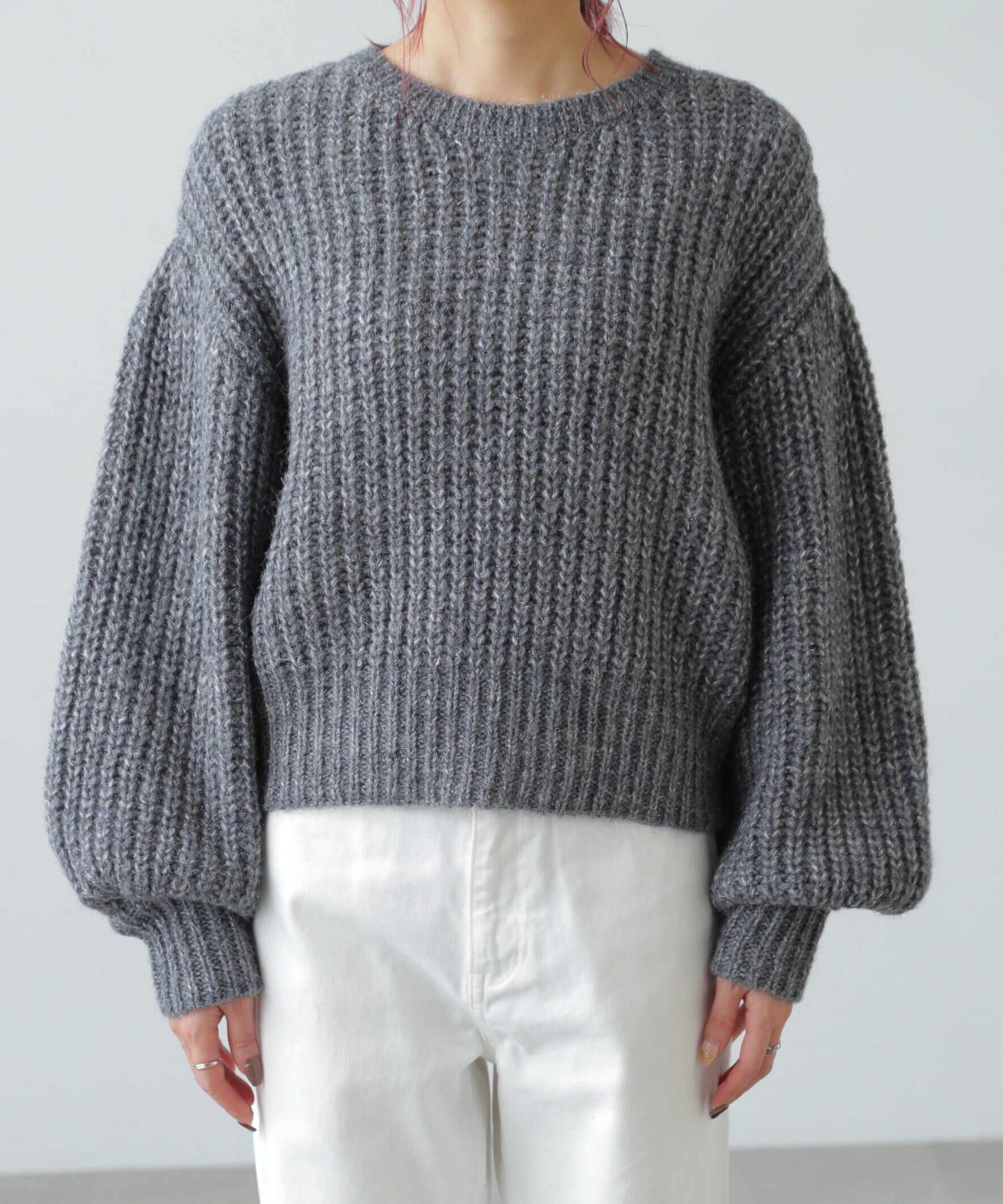  「袖ボリューム畦ラメニット」|ニット・セーター|