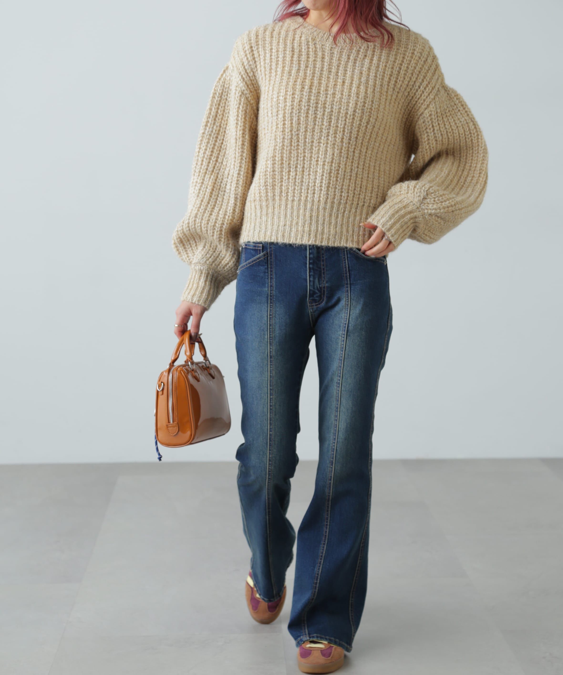  「袖ボリューム畦ラメニット」|ニット・セーター|