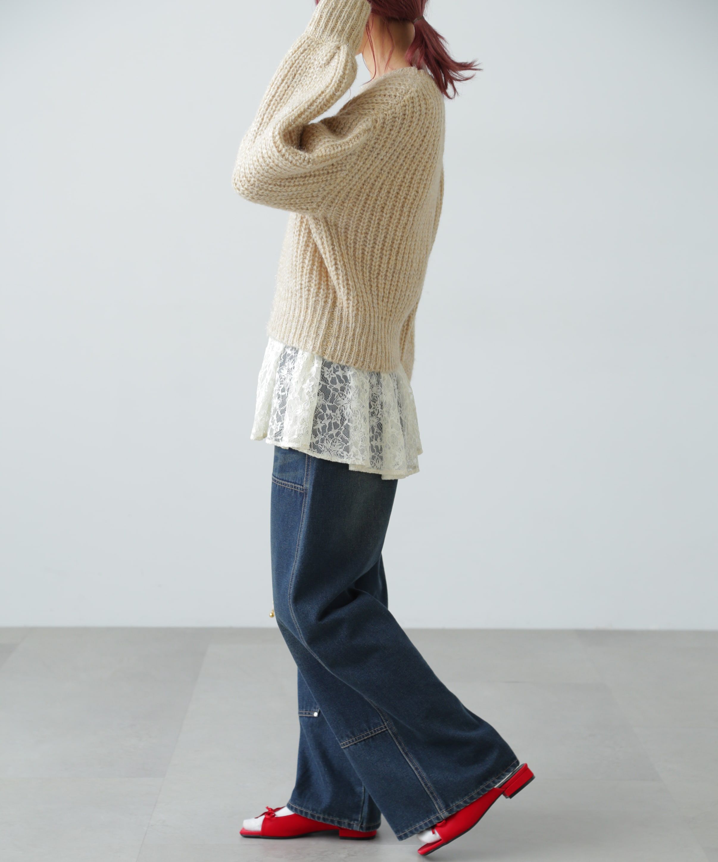  「袖ボリューム畦ラメニット」|ニット・セーター|