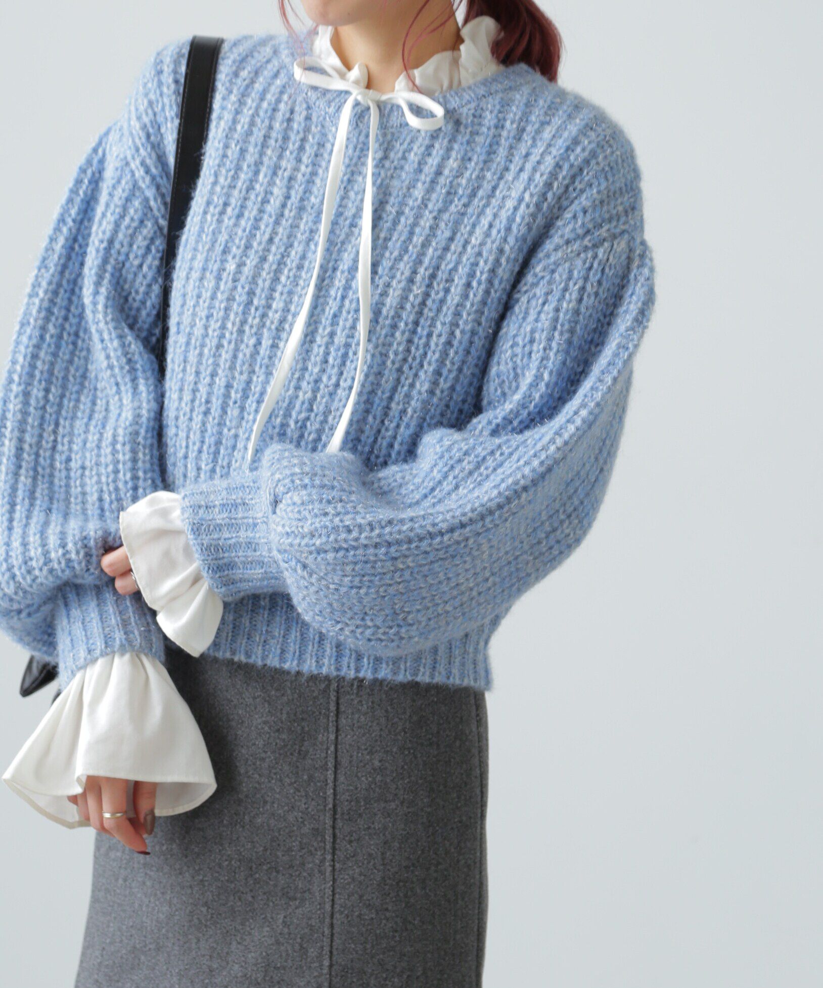  「袖ボリューム畦ラメニット」|ニット・セーター|