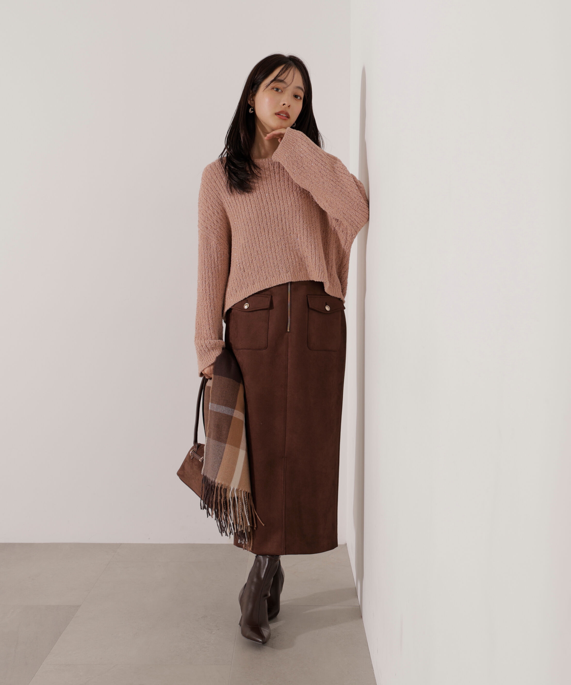 PROPORTION BODY DRESSING「ダンボールフェイクスエードタイトスカート 25AW」|スカート|ブラウン