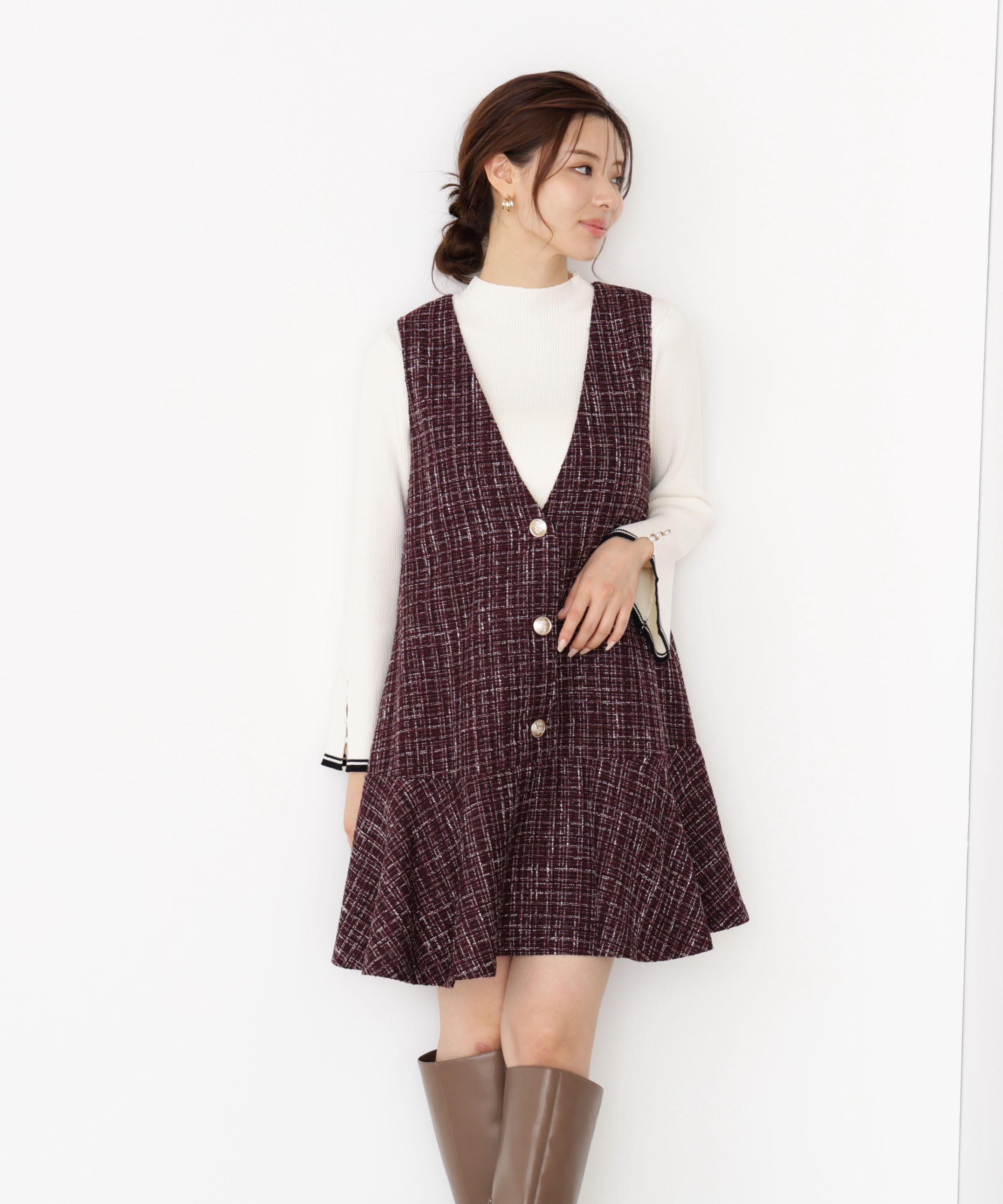 PROPORTION BODY DRESSING「ラメ釦ツイードミニジャンスカ 25AW」|ワンピース|